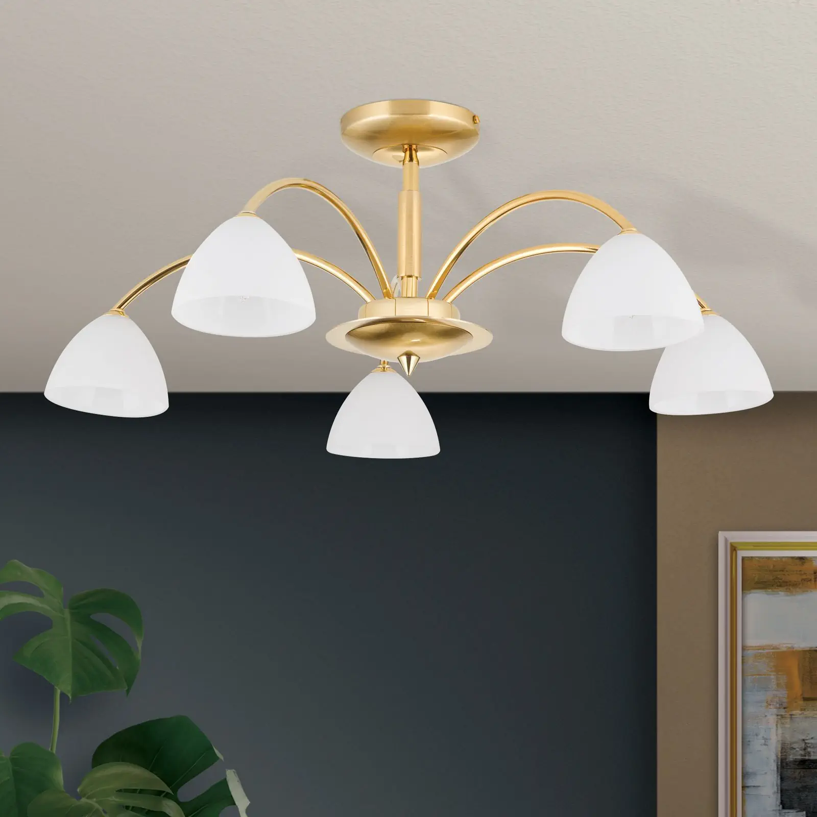 Plafonski luster OPALDESIGN, sa 5 izvora svetla, zlatni, sa opalnim staklom - 3