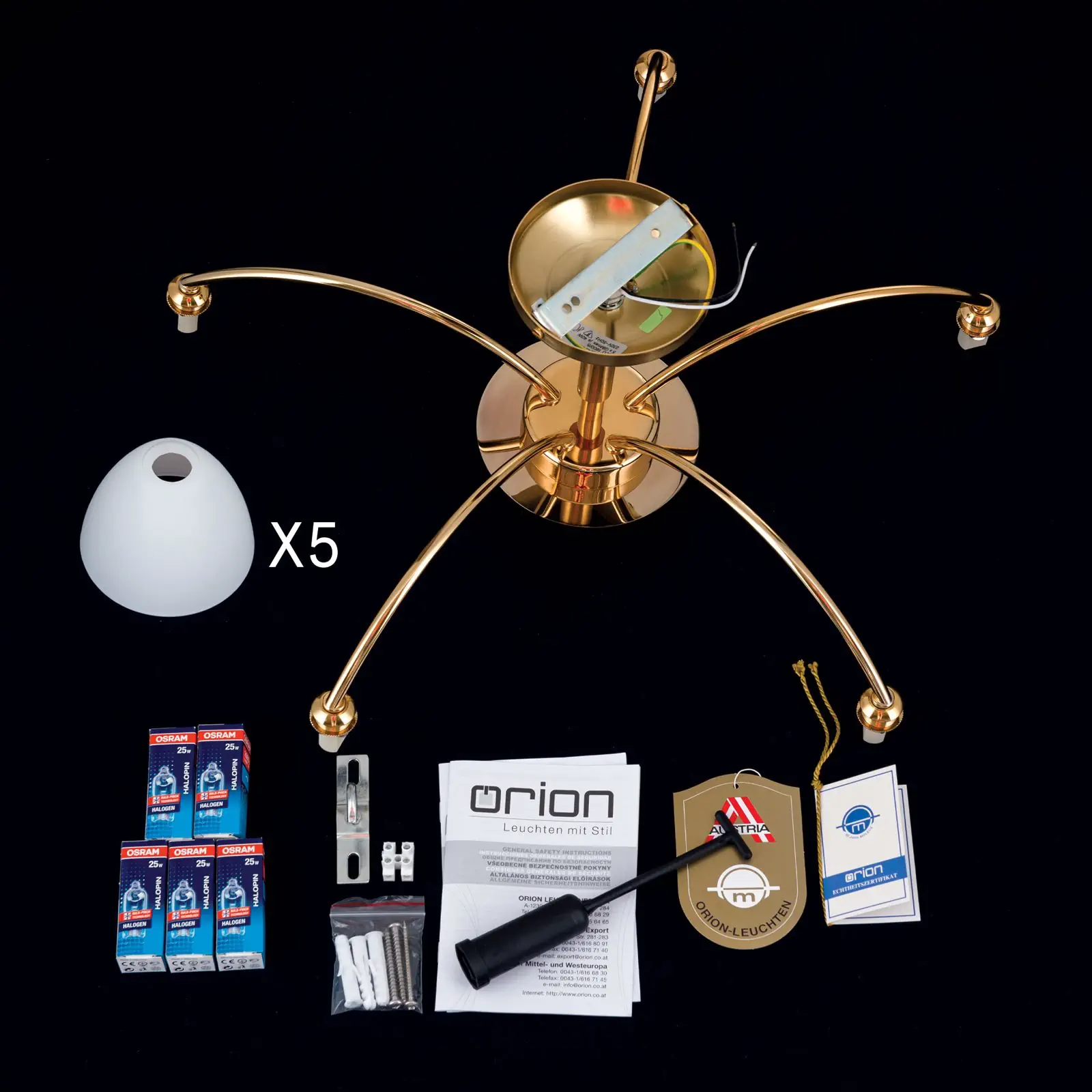 Plafonski luster OPALDESIGN, sa 5 izvora svetla, zlatni, sa opalnim staklom - 8