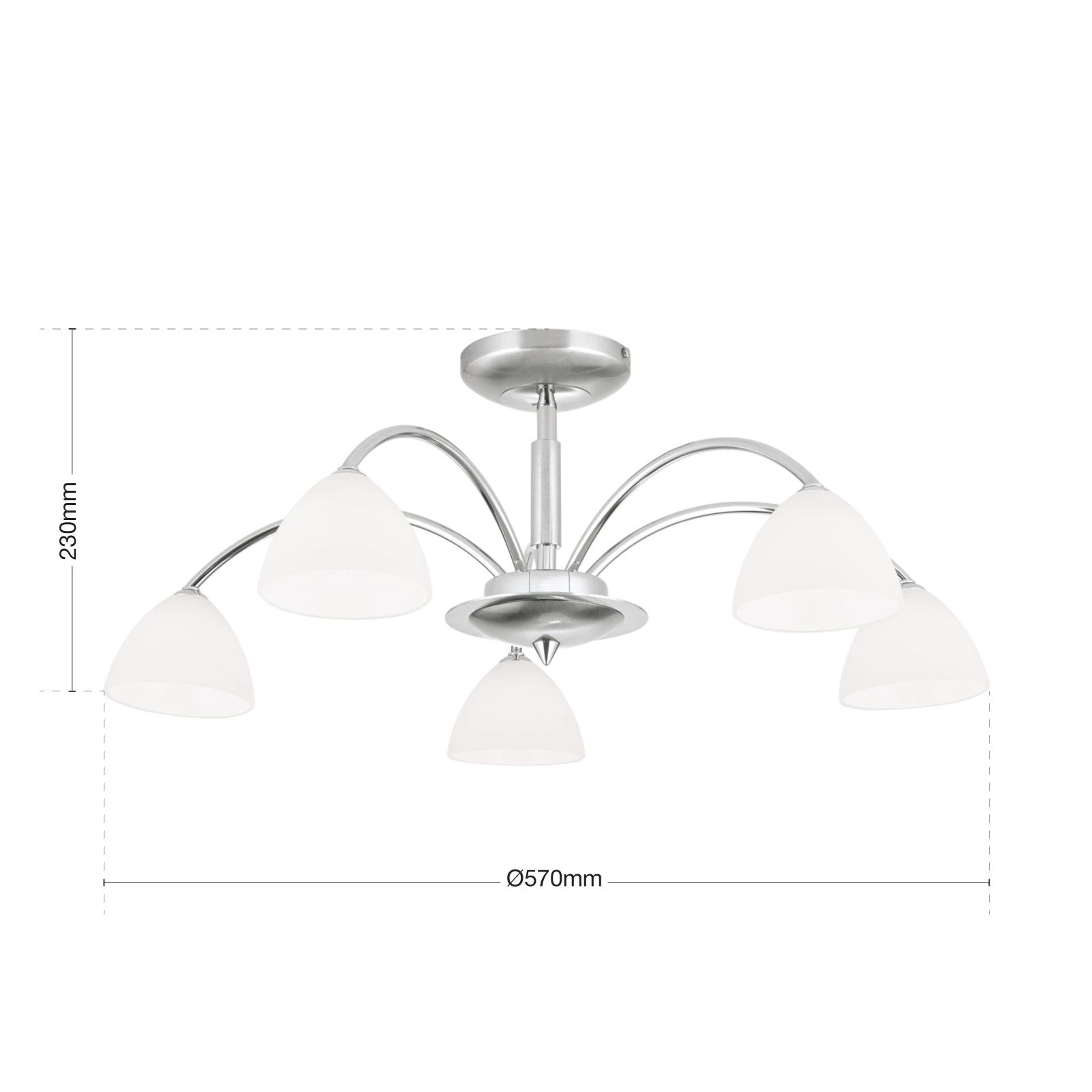 Plafonska lampa OPALDESIGN, 5 izvora svetla, saten hrom, opal staklo - 7