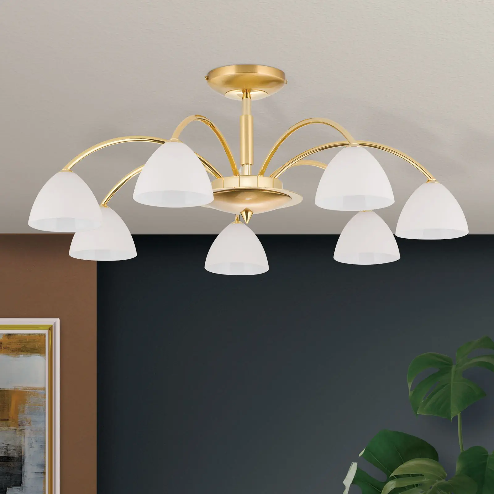 Plafonski luster OPALDESIGN, sa 7 izvora svetla, zlatni, sa opalnim staklom - 3