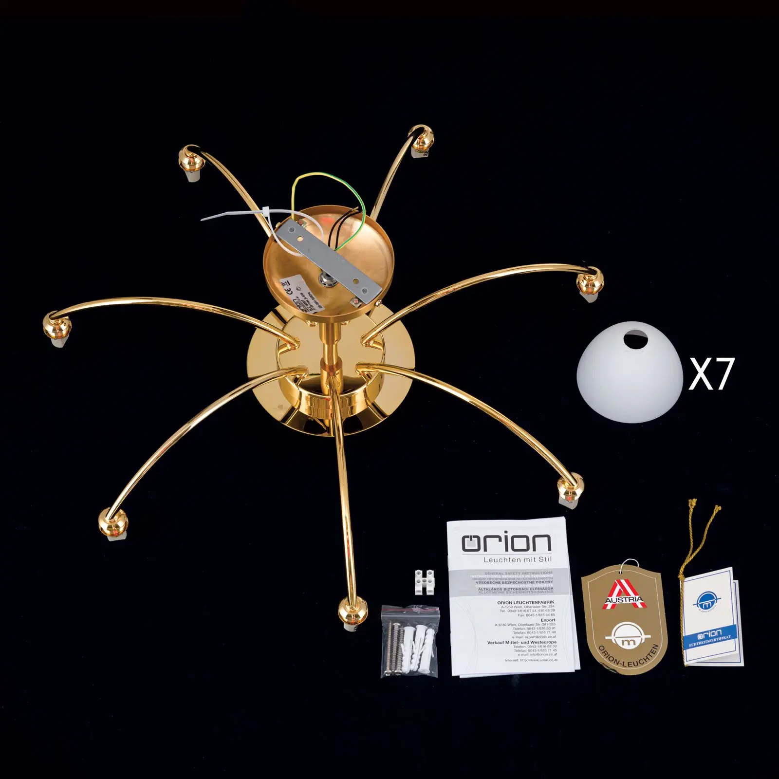 Plafonski luster OPALDESIGN, sa 7 izvora svetla, zlatni, sa opalnim staklom - 8