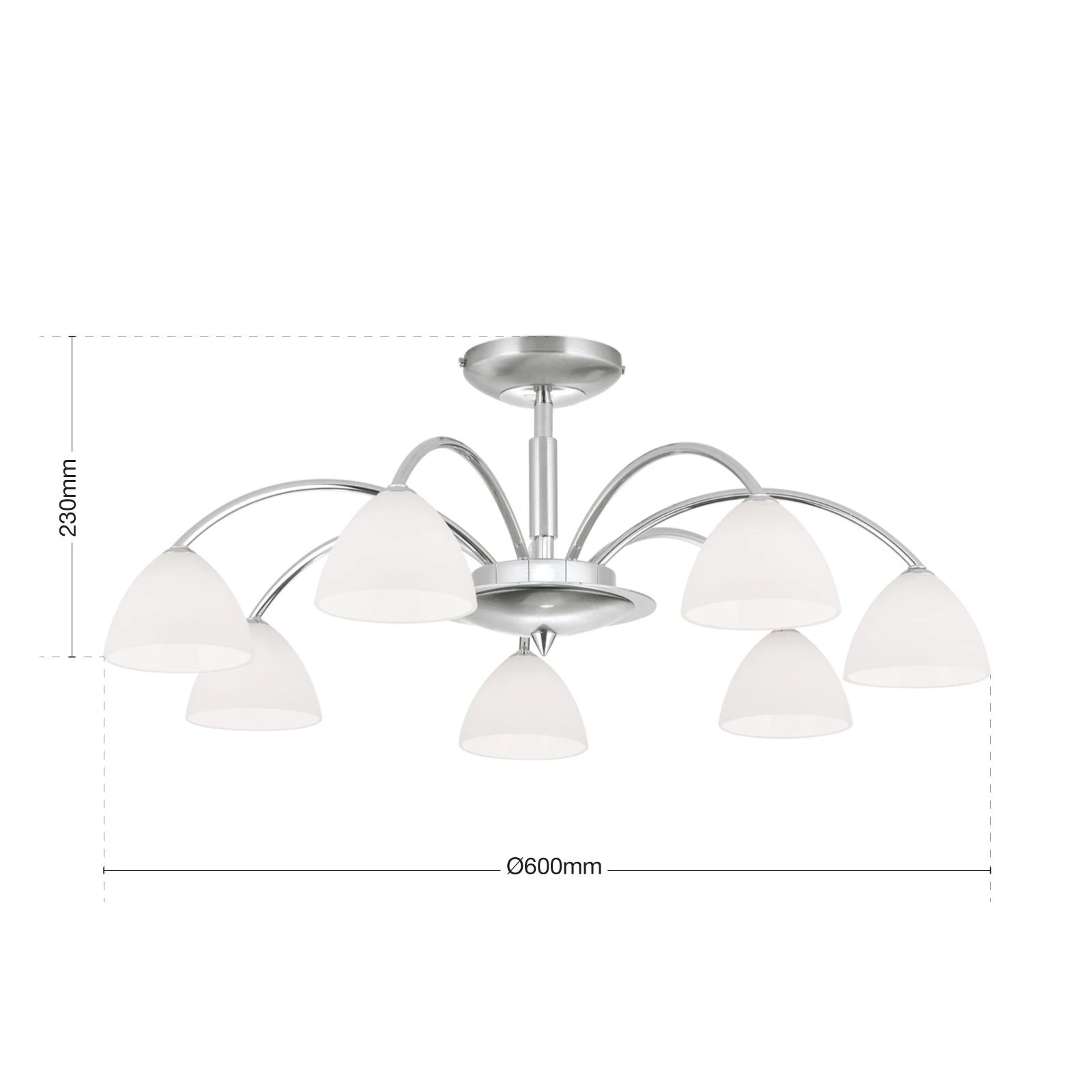 Plafonska lampa OPALDESIGN, 7 izvora svetla, saten hrom, opal staklo - 7