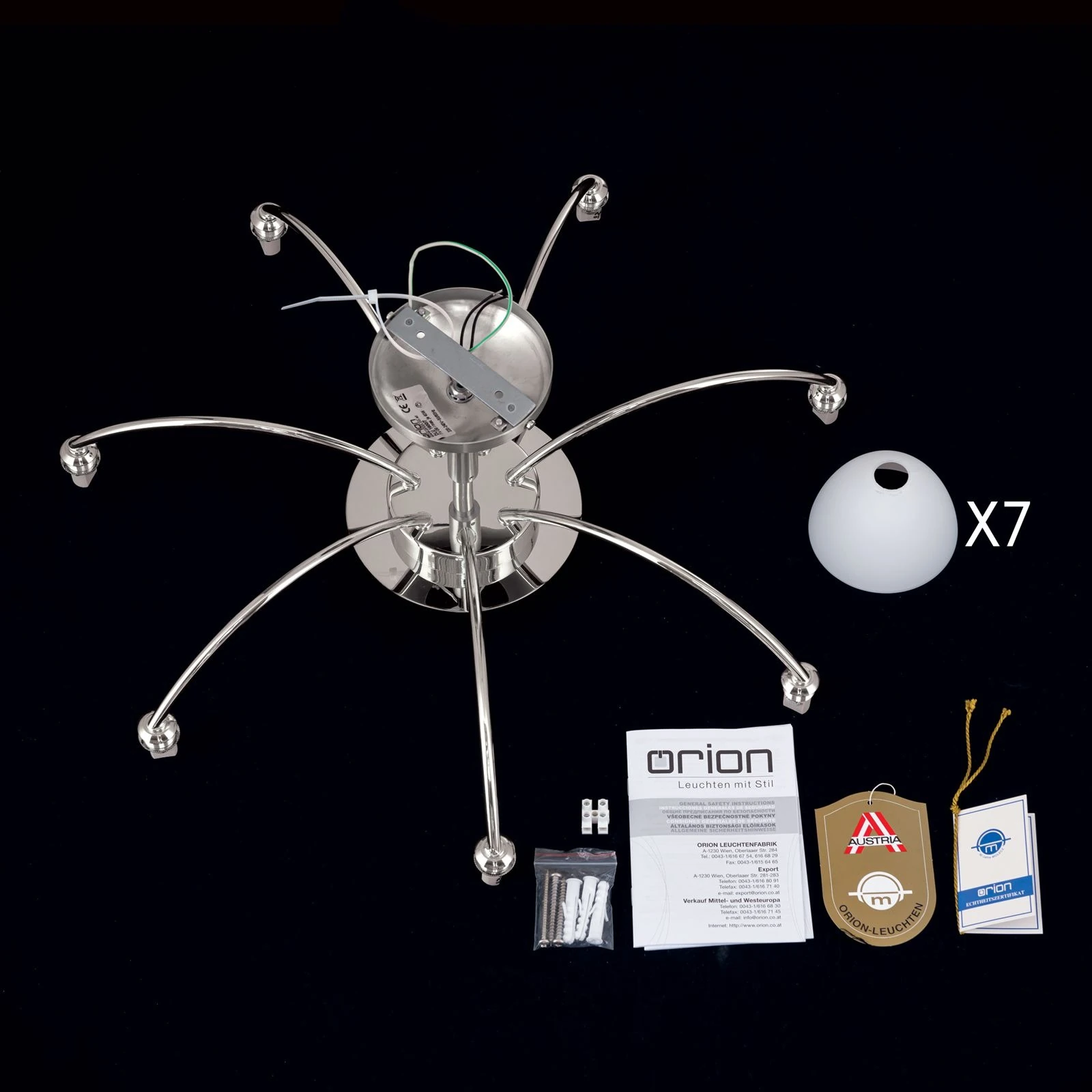 Plafonska lampa OPALDESIGN, 7 izvora svetla, saten hrom, opal staklo - 8