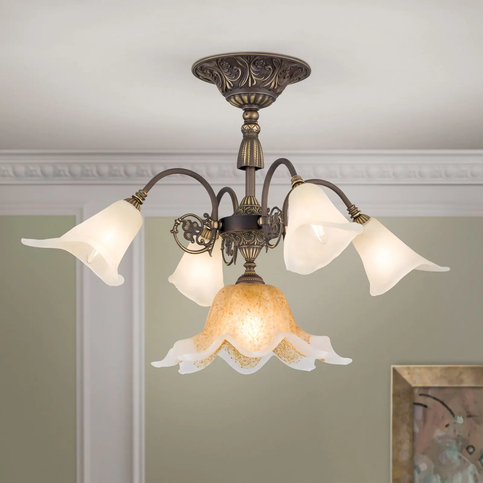 Plafonski luster TOSCA, sa 5 izvora svetla, antička patina - 1