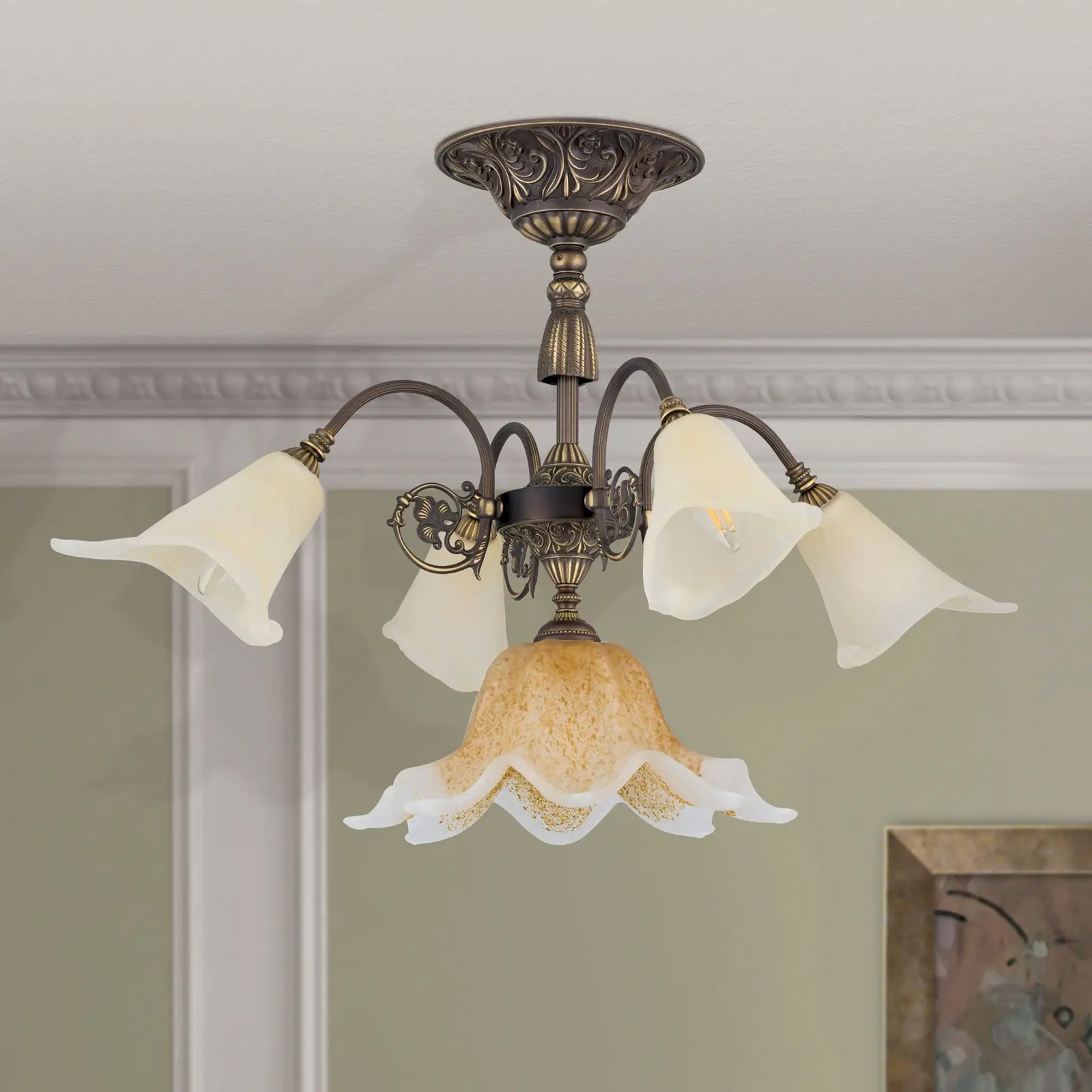 Plafonski luster TOSCA, sa 5 izvora svetla, antička patina - 3