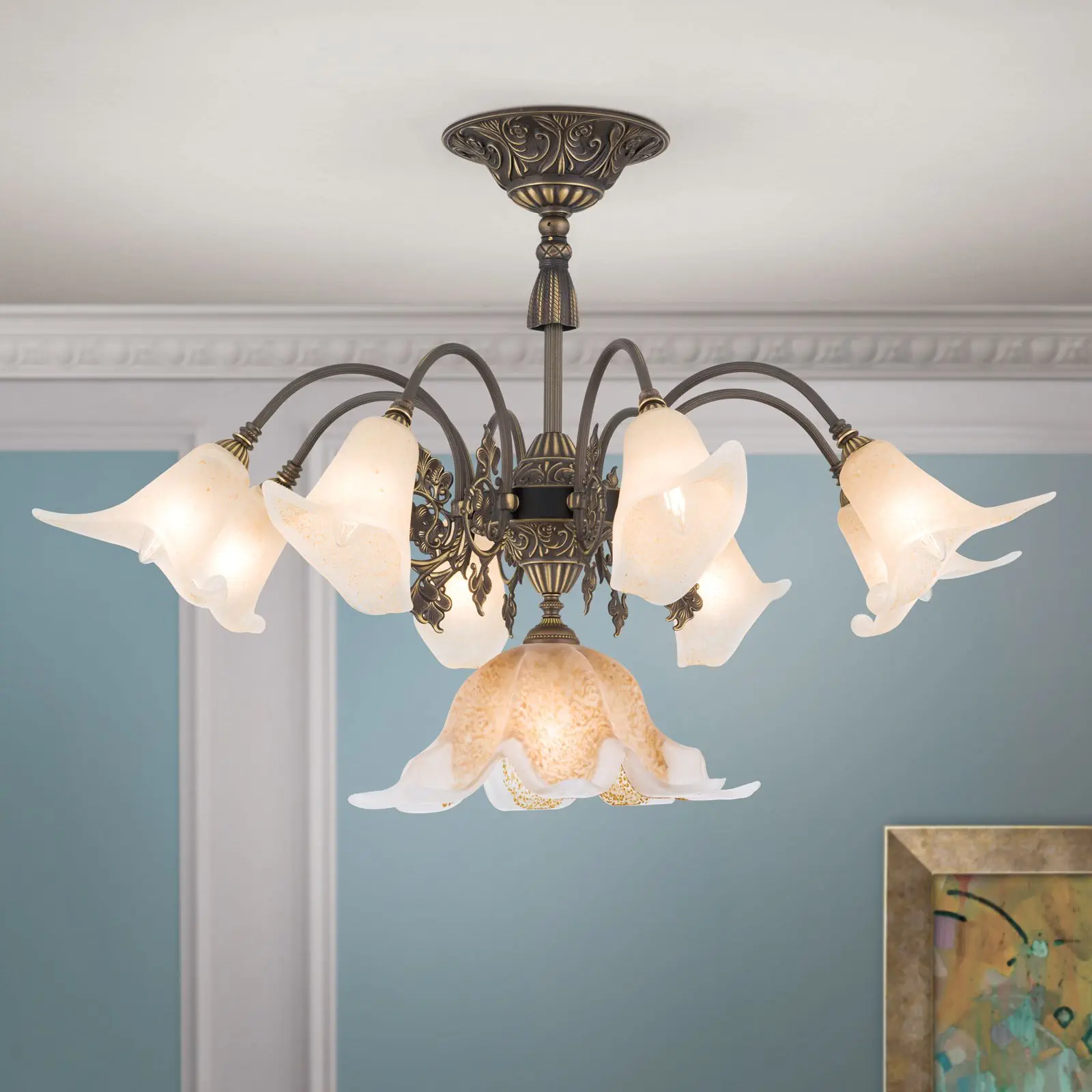 Plafonski luster TOSCA, sa 9 izvora svetla, stara patina - 1