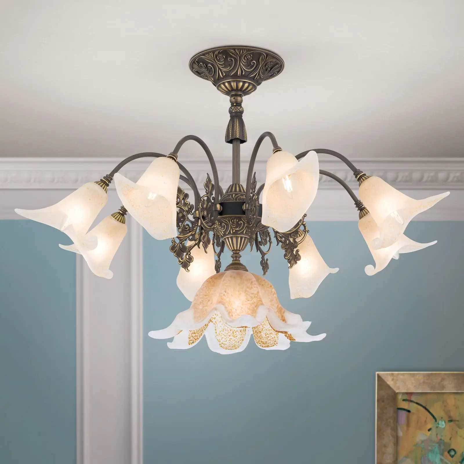 Plafonski luster TOSCA, sa 9 izvora svetla, stara patina - 2