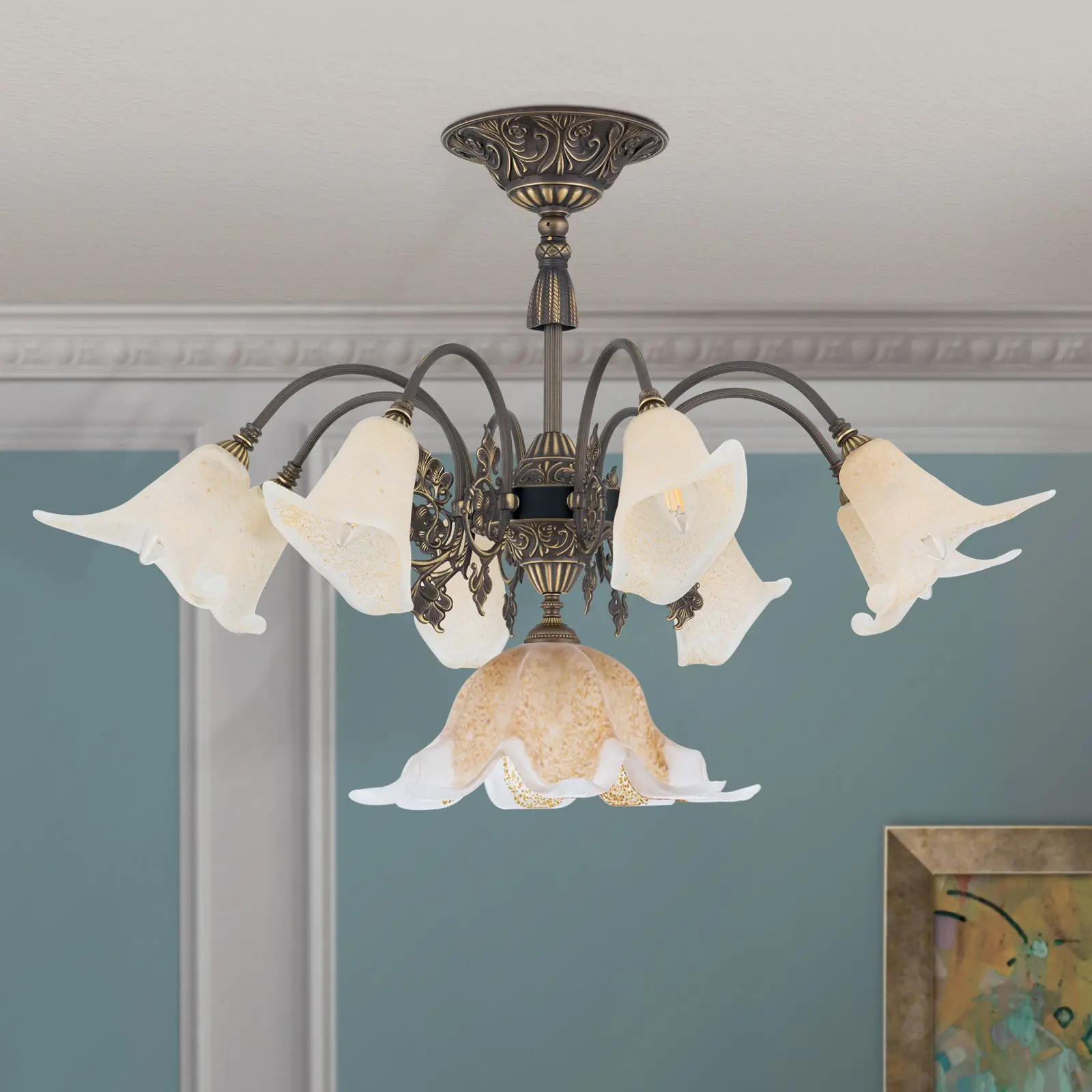 Plafonski luster TOSCA, sa 9 izvora svetla, stara patina - 3