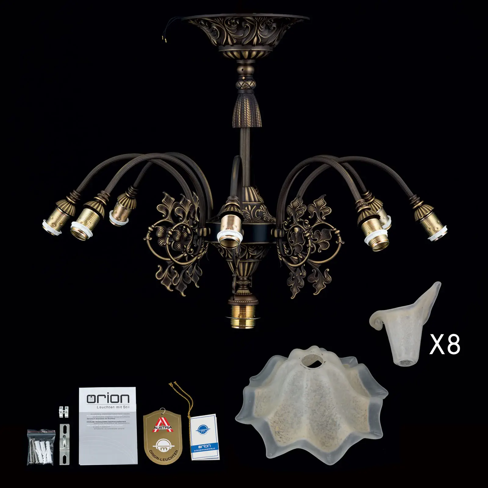 Plafonski luster TOSCA, sa 9 izvora svetla, stara patina - 8