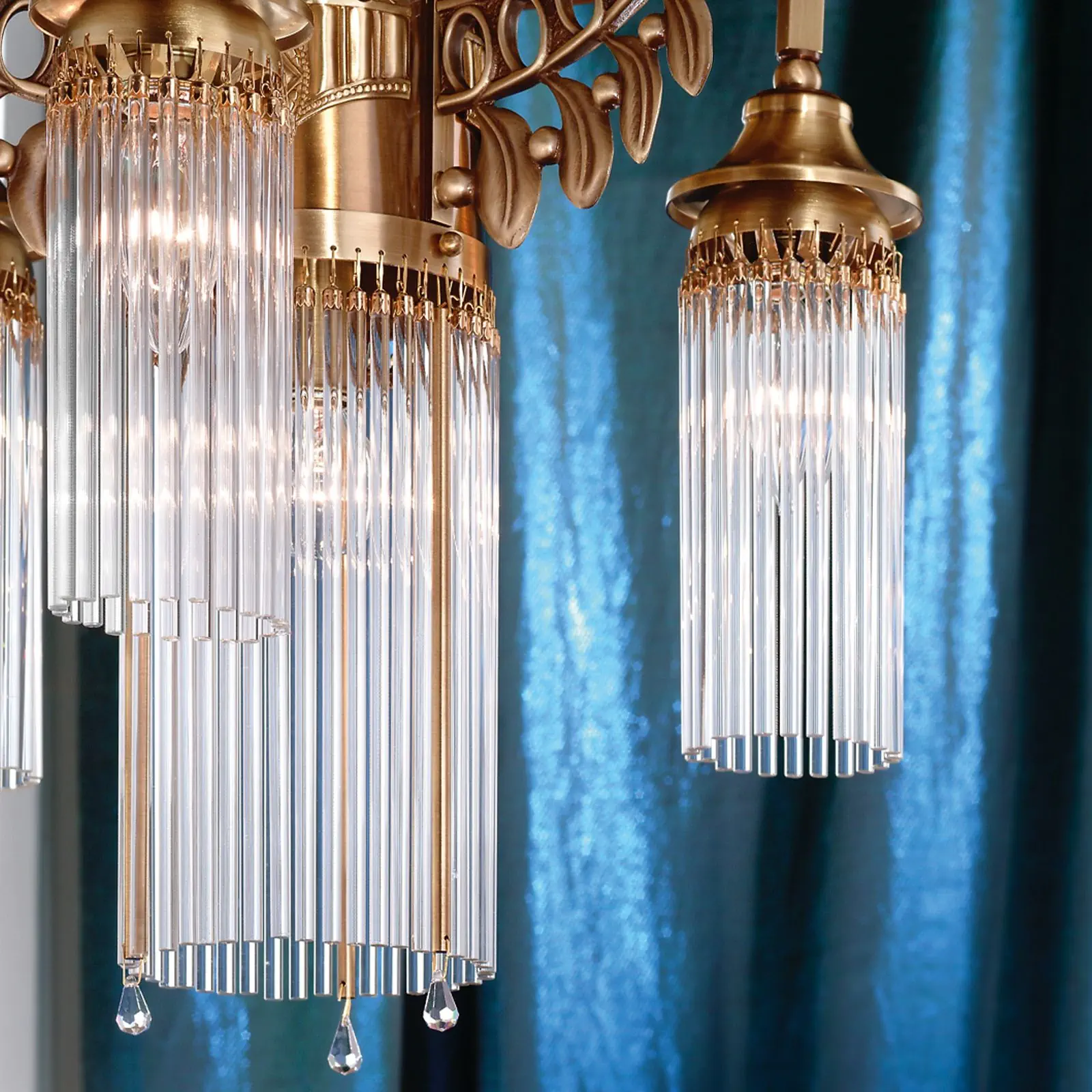 Plafonski luster ADELE, sa 4 izvora svetla, antik mesing, sa staklenim šipkama - 2