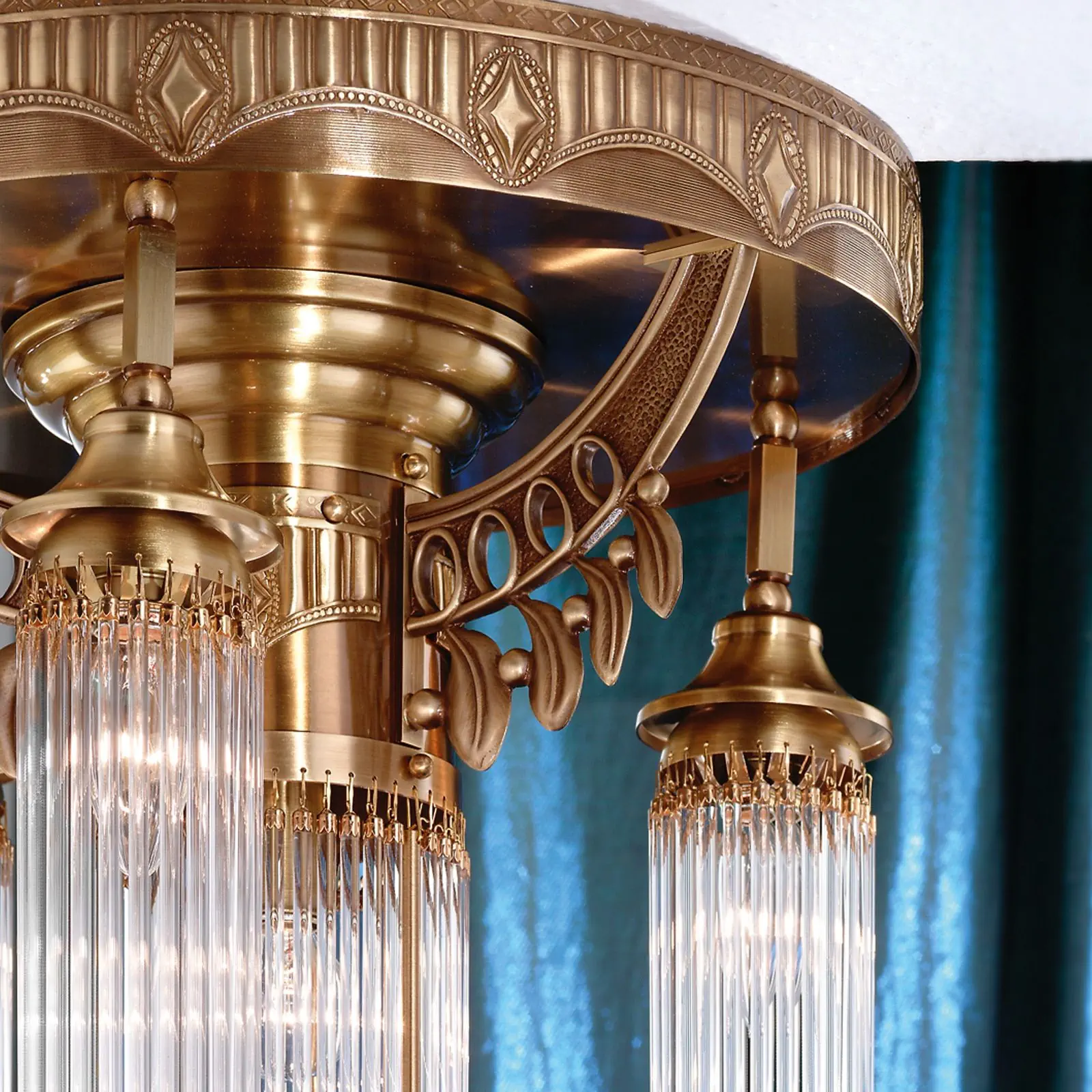 Plafonski luster ADELE, sa 4 izvora svetla, antik mesing, sa staklenim šipkama - 3