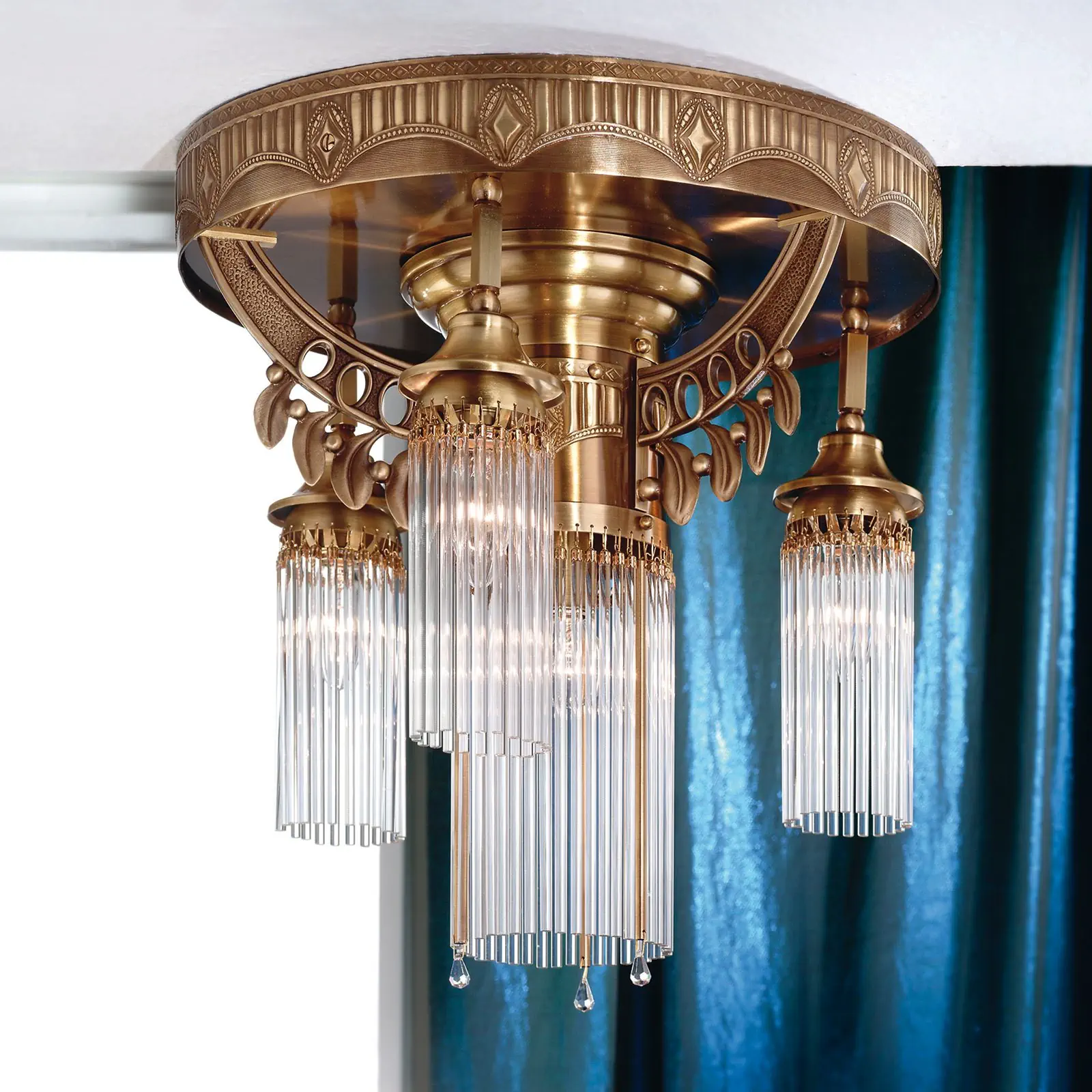 Plafonski luster ADELE, sa 4 izvora svetla, antik mesing, sa staklenim šipkama - 4