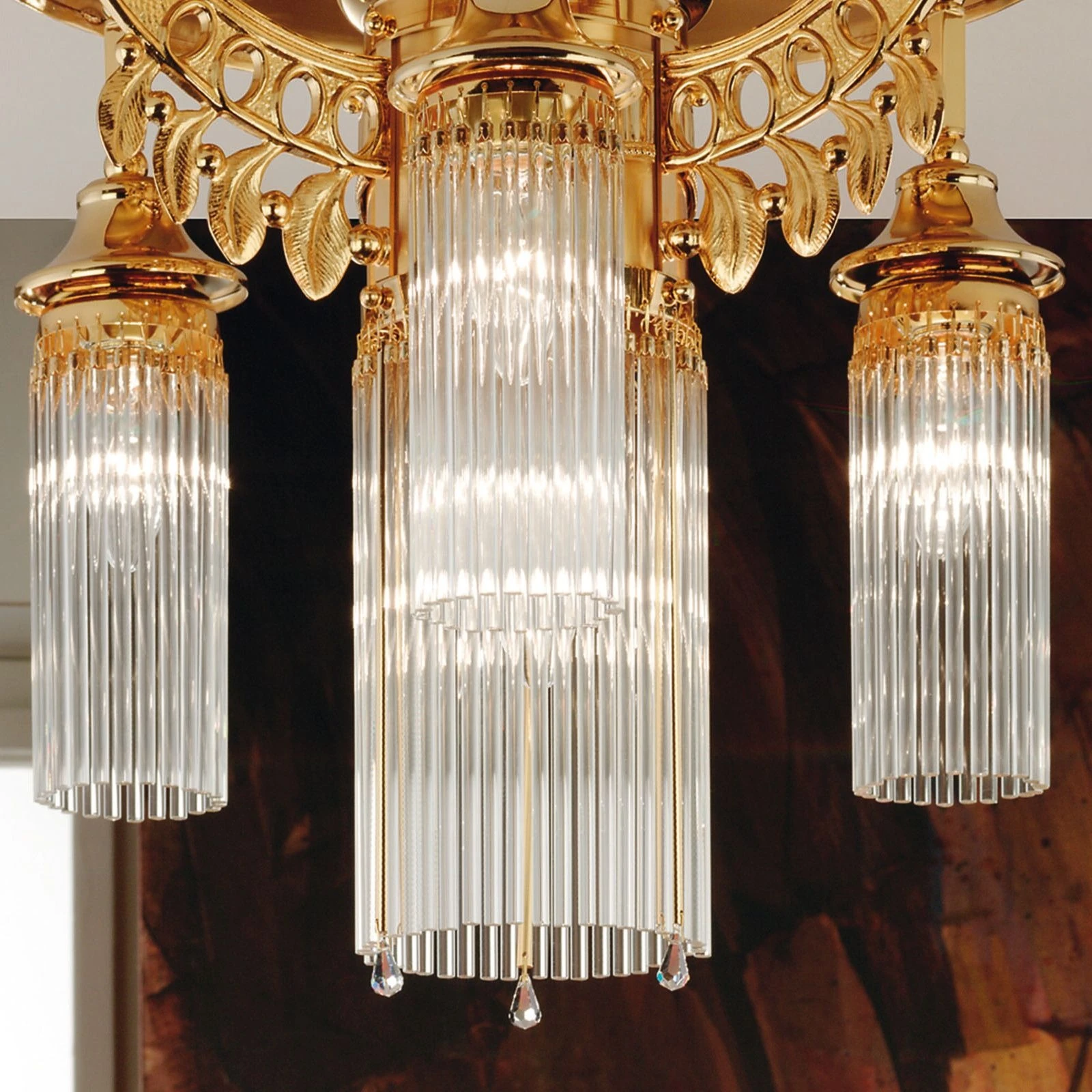 Plafonski luster ADELE, 4 izvora svetla, 24-karatno pozlaćen, kristalni stakleni štapići - 2