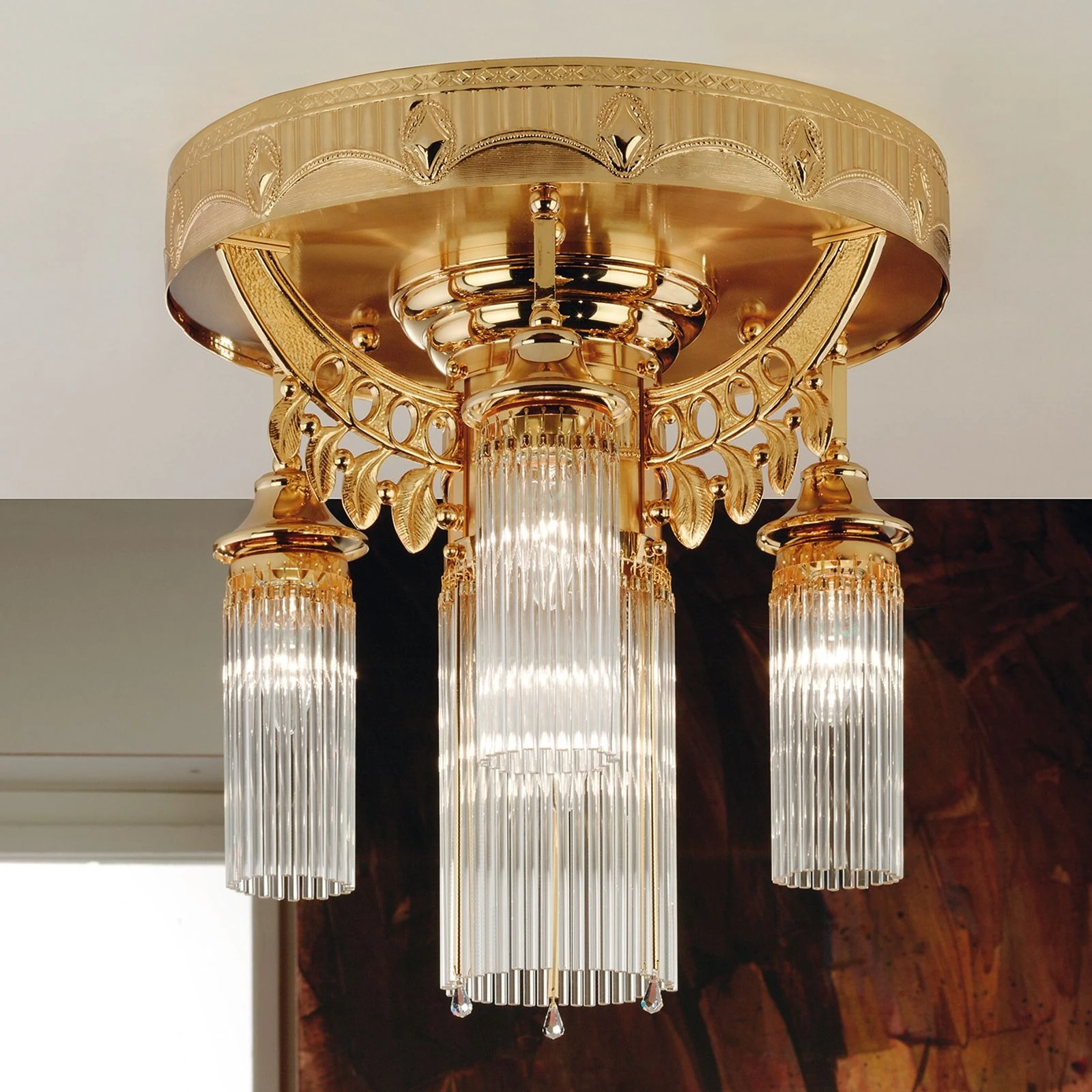 Plafonski luster ADELE, 4 izvora svetla, 24-karatno pozlaćen, kristalni stakleni štapići - 4