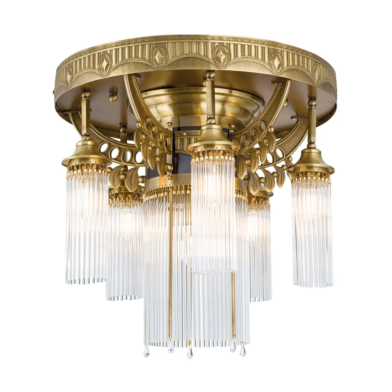 Plafonski luster ADELE, sa 6 izvora svetla, antik mesing, sa staklenim šipkama - 4