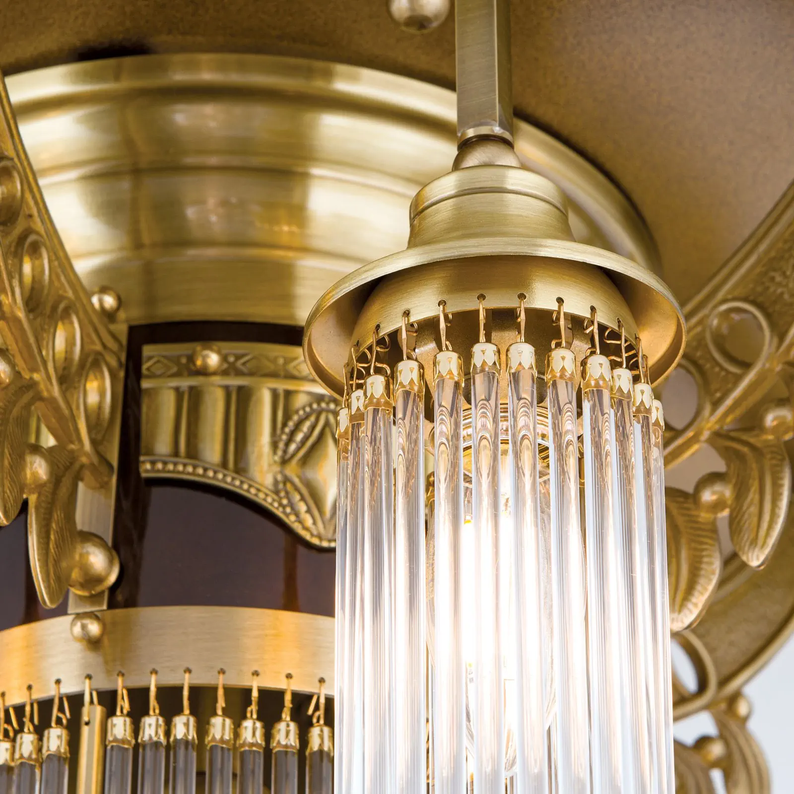 Plafonski luster ADELE, sa 6 izvora svetla, antik mesing, sa staklenim šipkama - 5