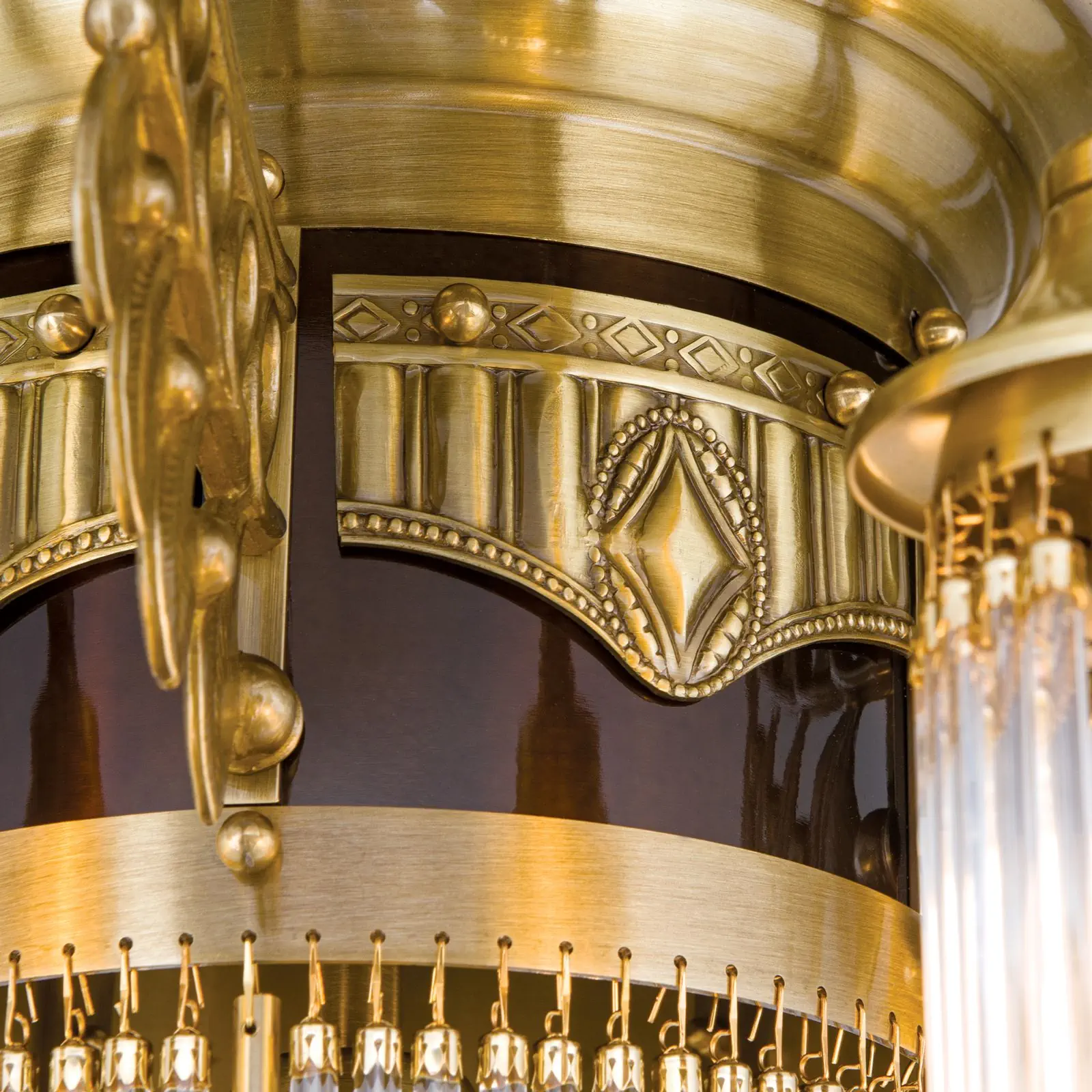 Plafonski luster ADELE, sa 6 izvora svetla, antik mesing, sa staklenim šipkama - 6