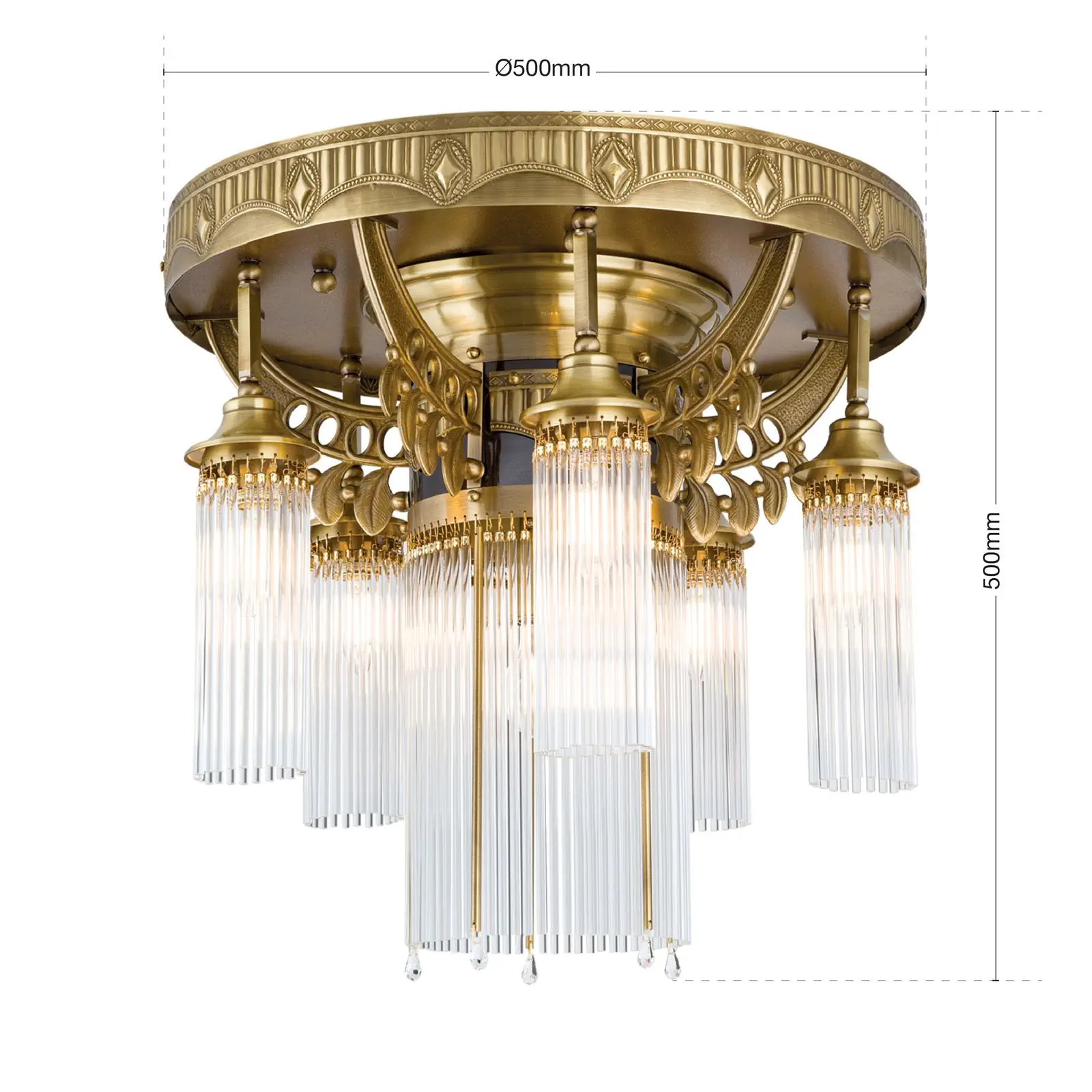 Plafonski luster ADELE, sa 6 izvora svetla, antik mesing, sa staklenim šipkama - 7