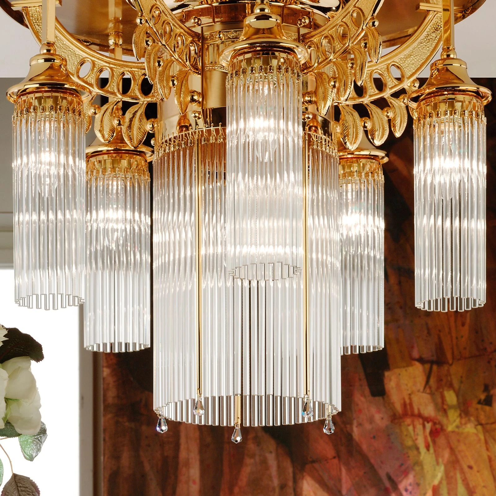 Plafonski luster ADELE, 6 izvora svetla, 24-karatno pozlaćen, kristalni stakleni štapići - 2