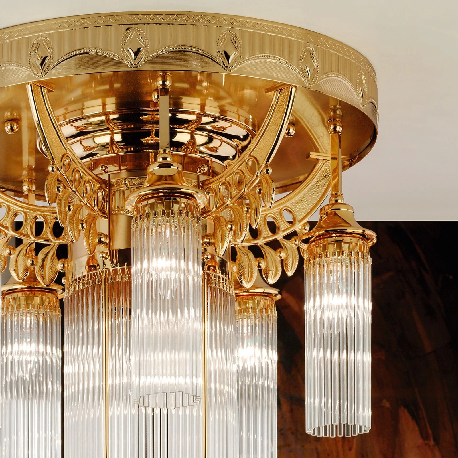 Plafonski luster ADELE, 6 izvora svetla, 24-karatno pozlaćen, kristalni stakleni štapići - 3