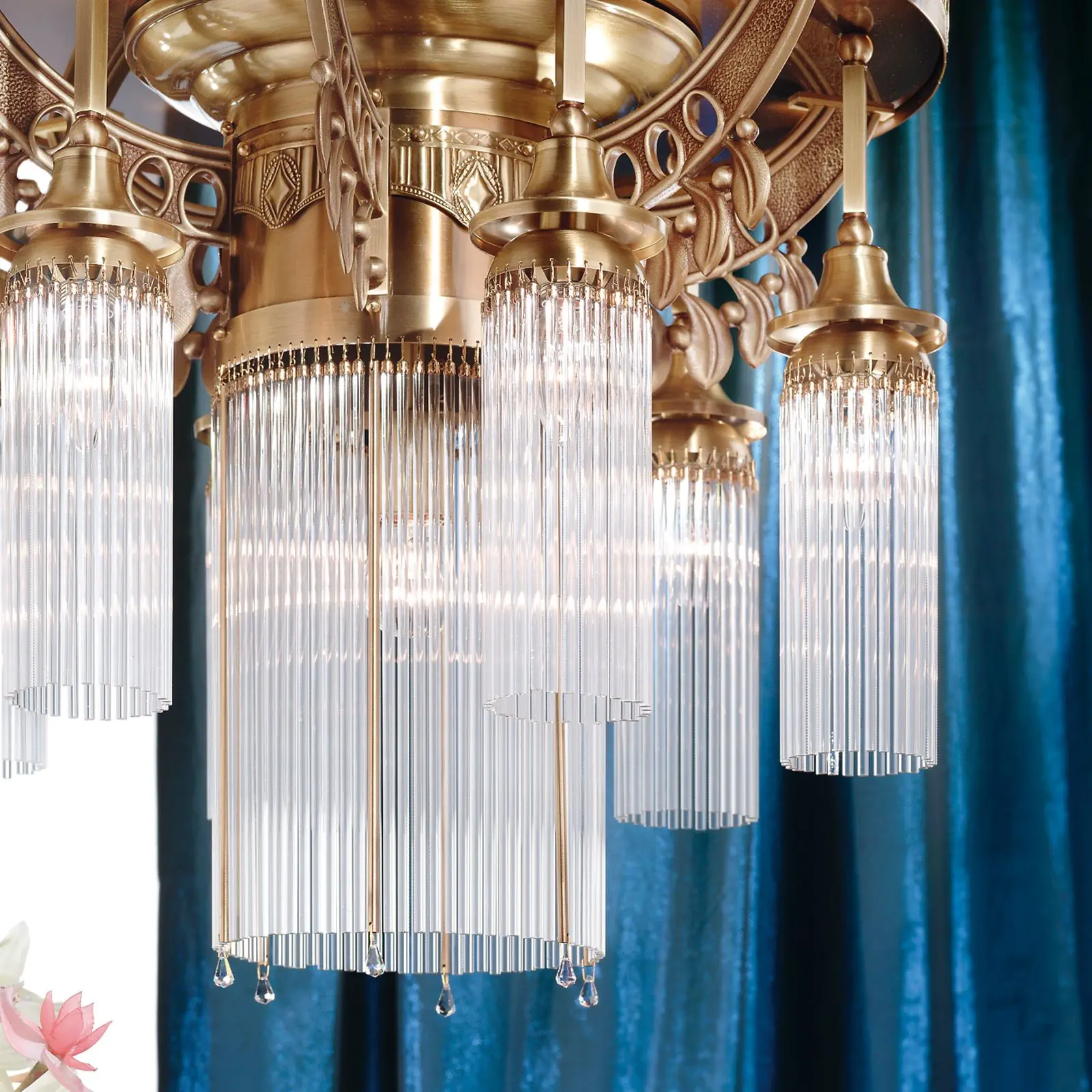 Plafonski luster ADELE, sa 7 izvora svetla, antik mesing, sa staklenim šipkama - 2