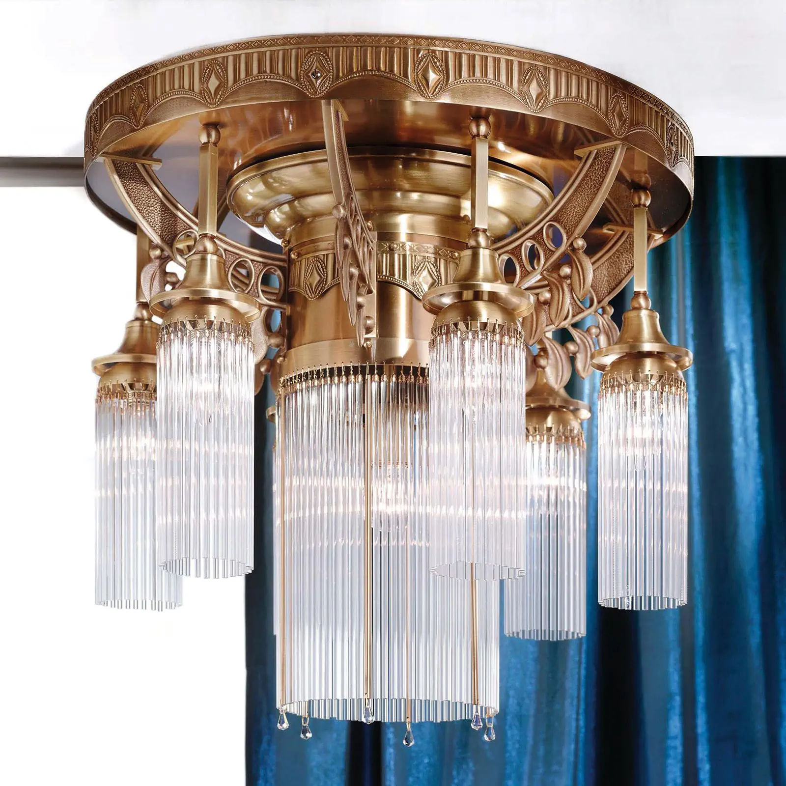 Plafonski luster ADELE, sa 7 izvora svetla, antik mesing, sa staklenim šipkama - 4