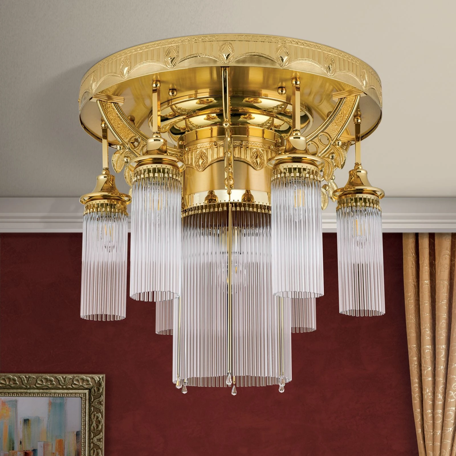 Plafonski luster ADELE, 7 izvora svetla, 24-karatno pozlaćen, kristalni stakleni štapići - 3