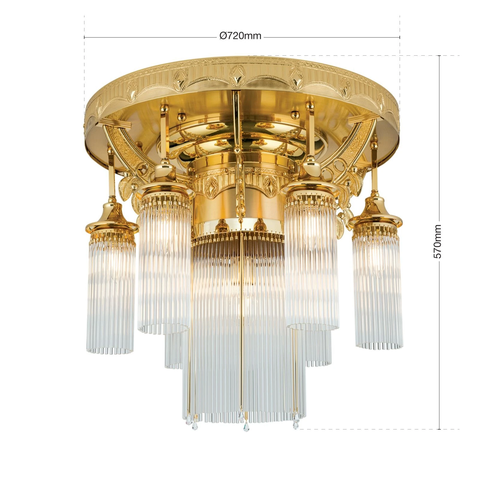 Plafonski luster ADELE, 7 izvora svetla, 24-karatno pozlaćen, kristalni stakleni štapići - 7