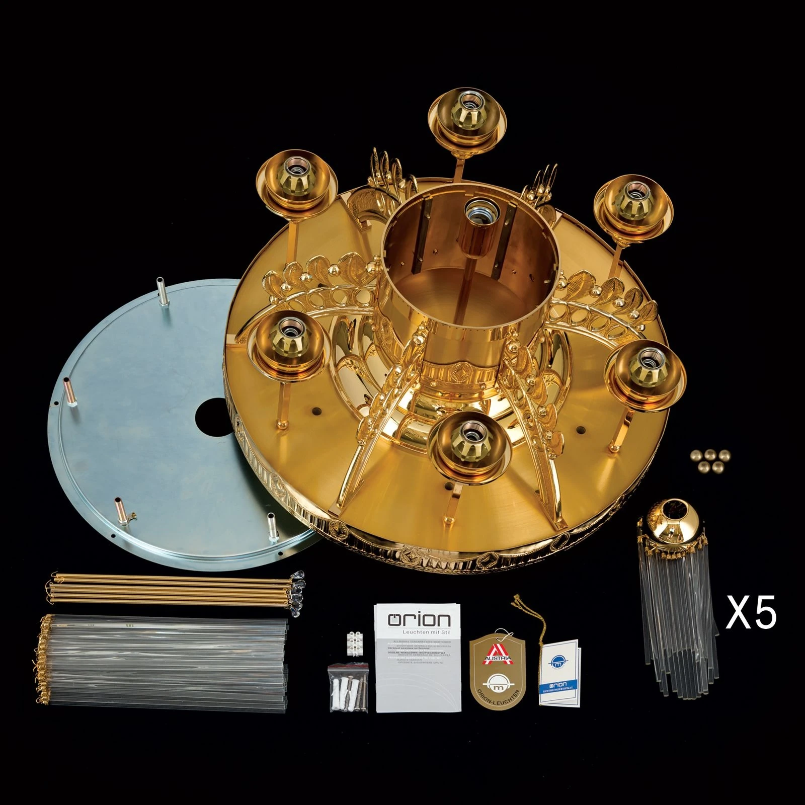 Plafonski luster ADELE, 7 izvora svetla, 24-karatno pozlaćen, kristalni stakleni štapići - 8