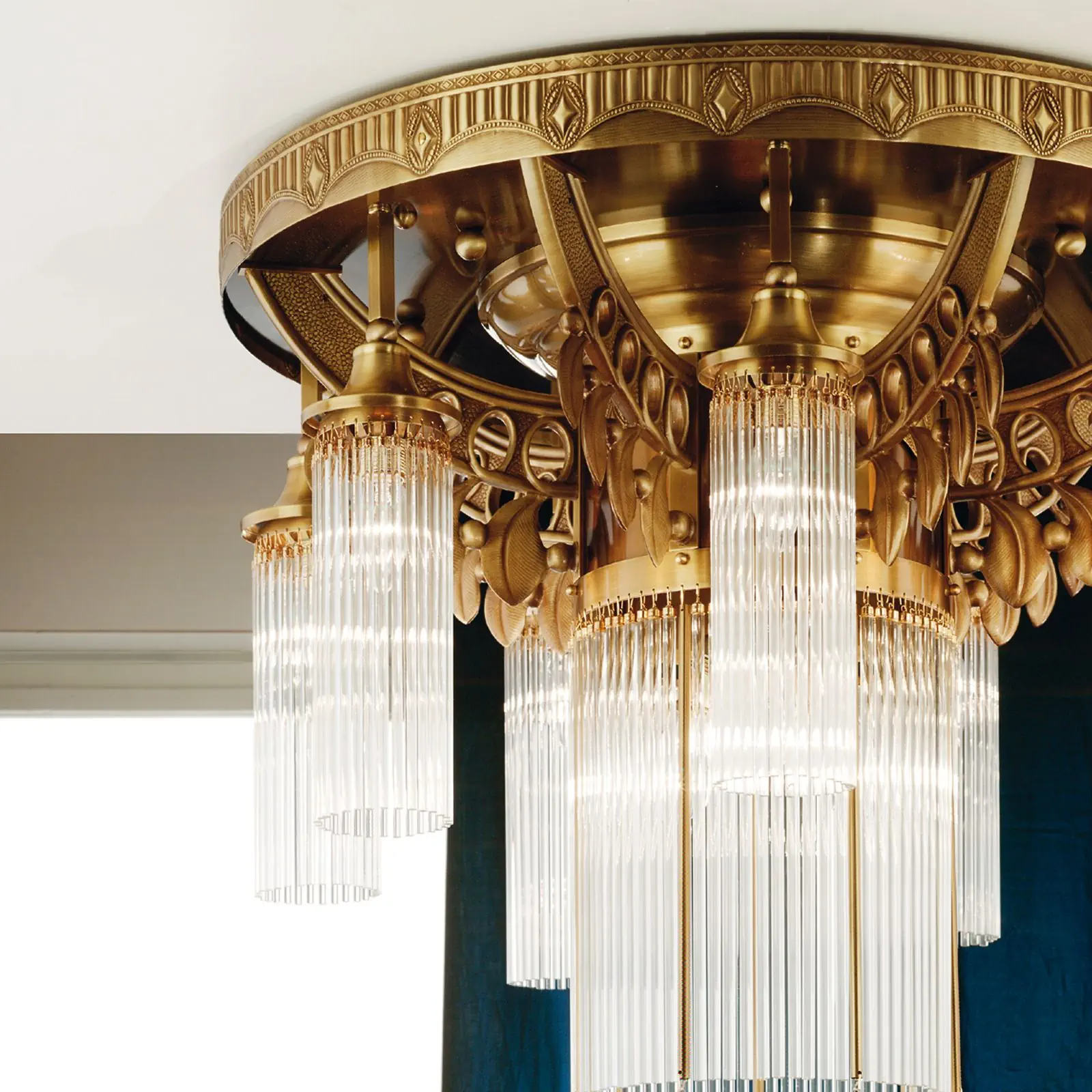 Plafonski luster ADELE, sa 8 izvora svetla, antik mesing, sa staklenim šipkama - 3