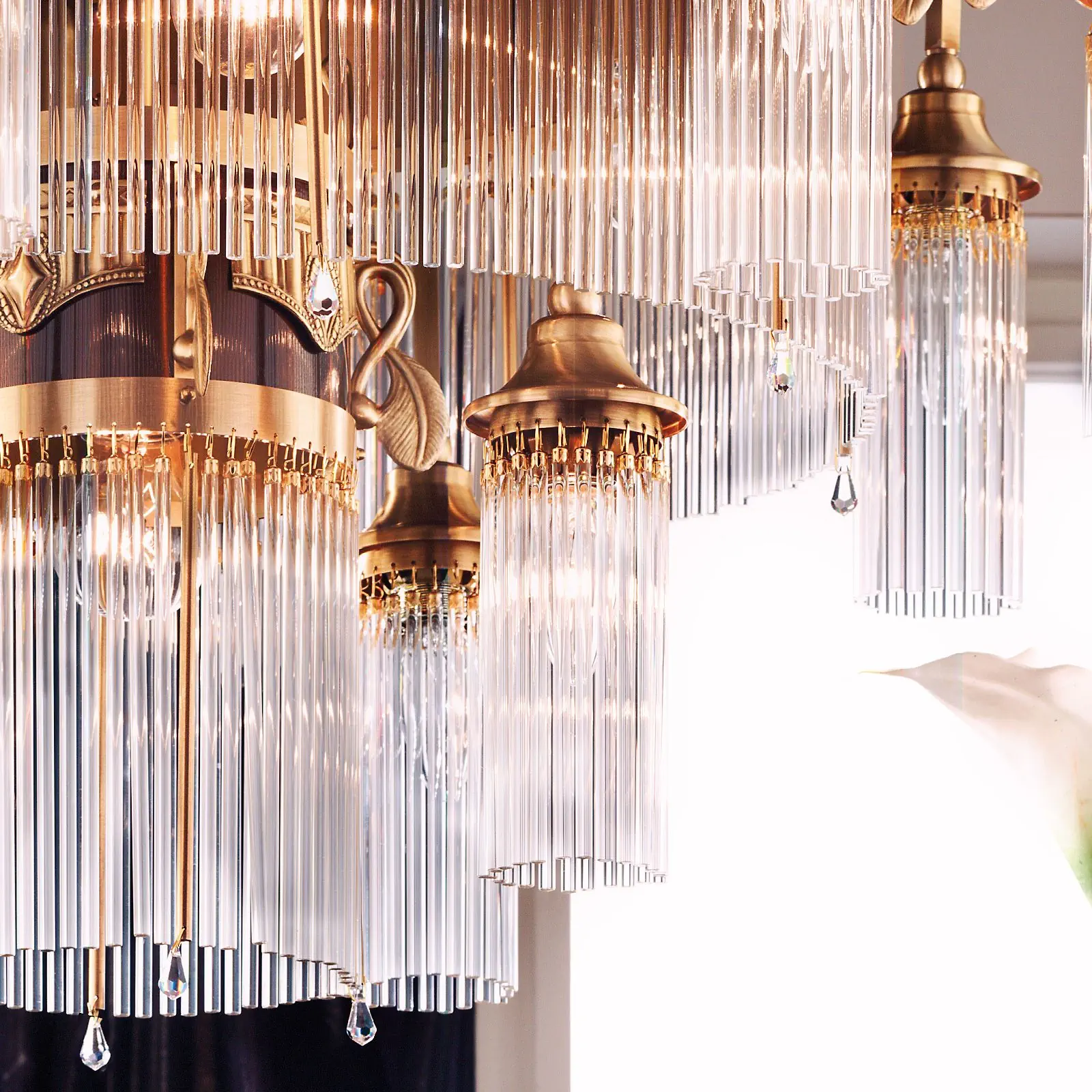 Plafonski luster ADELE, sa 13 izvora svetla, antik mesing, sa staklenim šipkama - 2