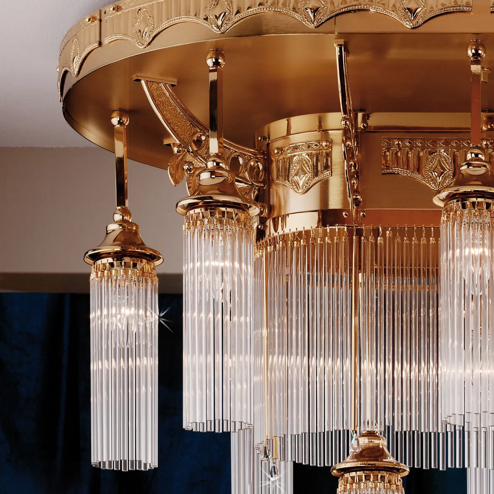 Plafonski luster ADELE, sa 16 izvora svetla, ovalni, zlatni, sa staklenim šipkama - 2