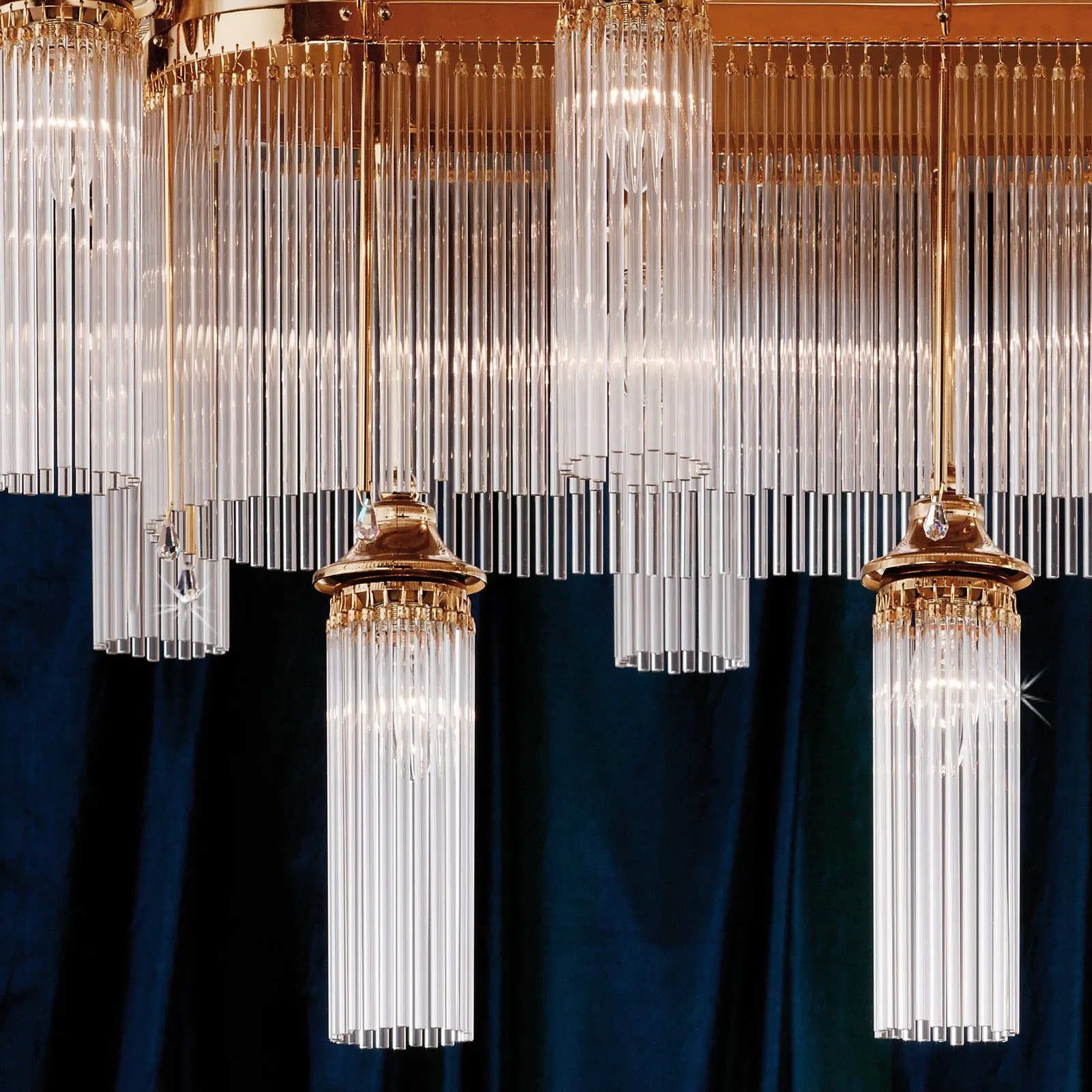 Plafonski luster ADELE, sa 16 izvora svetla, ovalni, zlatni, sa staklenim šipkama - 4