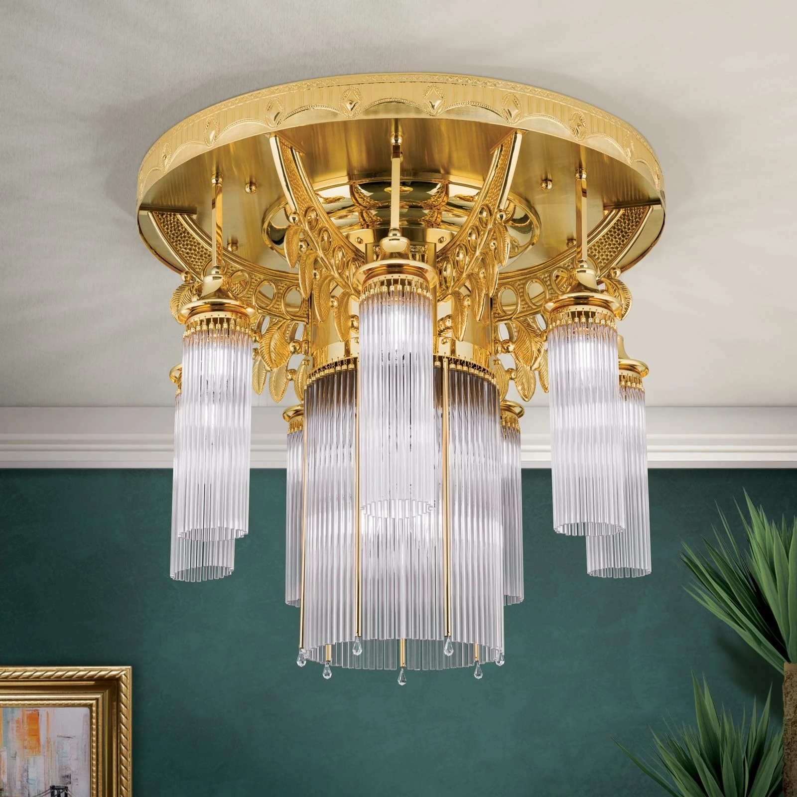 Plafonski luster ADELE, 8 izvora svetla, 24-karatno pozlaćen, kristalni stakleni štapići - 2