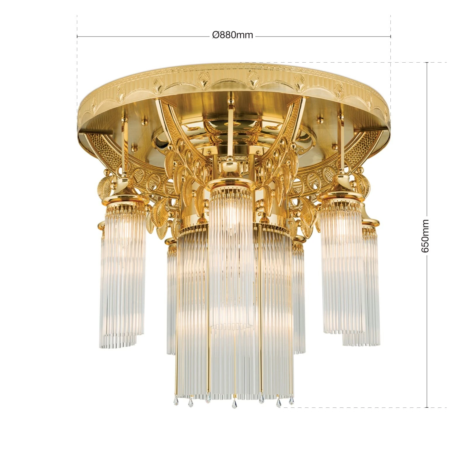 Plafonski luster ADELE, 8 izvora svetla, 24-karatno pozlaćen, kristalni stakleni štapići - 7