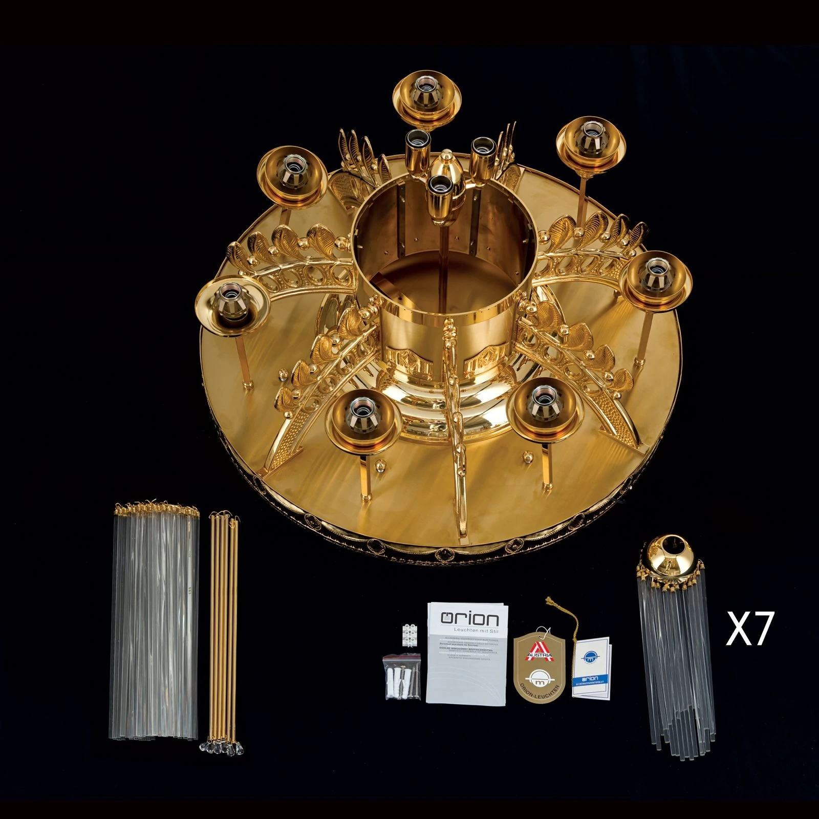 Plafonski luster ADELE, 8 izvora svetla, 24-karatno pozlaćen, kristalni stakleni štapići - 8