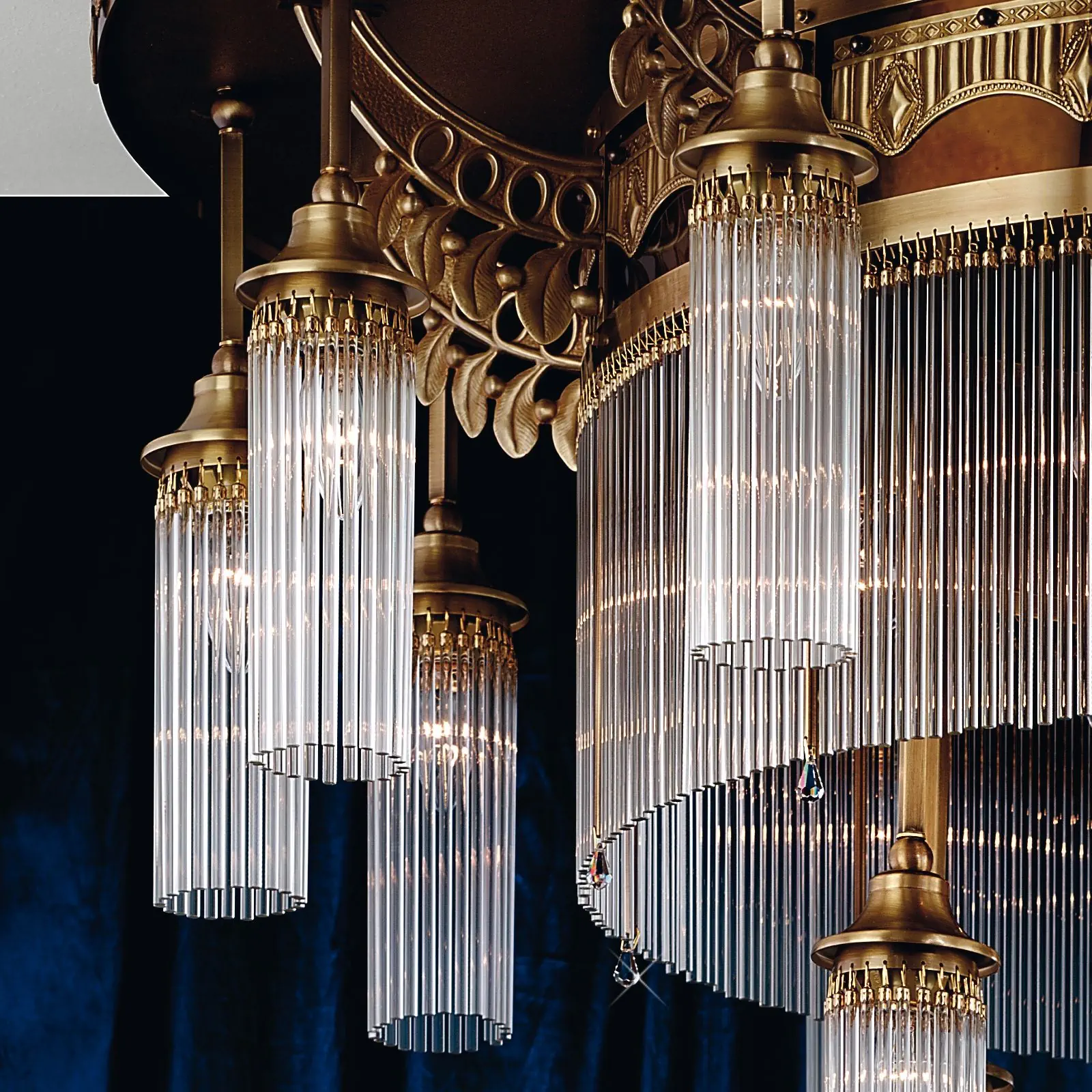 Plafonski luster ADELE, sa 25 izvora svetla, antik mesing, sa staklenim šipkama - 2