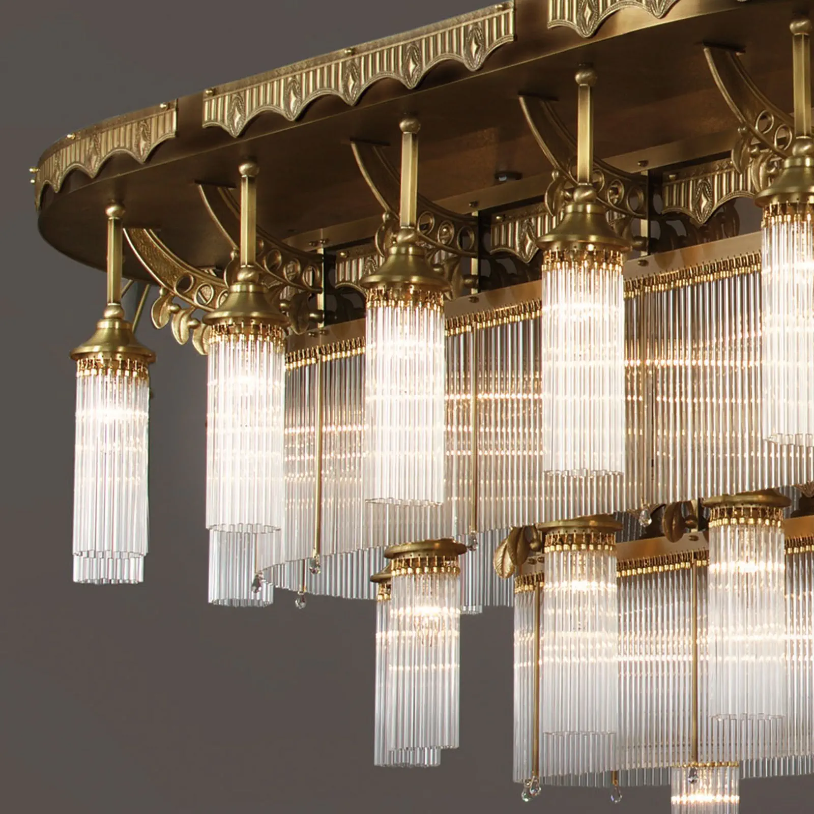 Plafonska lampa ADELE, antik mesing, sa staklenim kristalnim štapićima, sa 33 izvora svetla - 4
