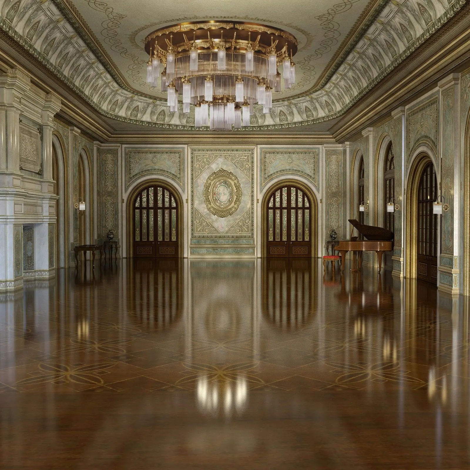 Plafonski luster ADELE, sa 37 izvora svetla, antik mesing, sa staklenim šipkama - 5