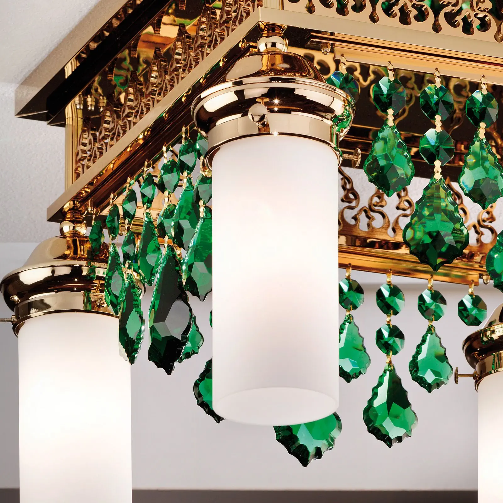 Plafonski luster ORIONtal, sa 4 izvora svetla, zlatni, sa zelenim kristalnim privescima - 2