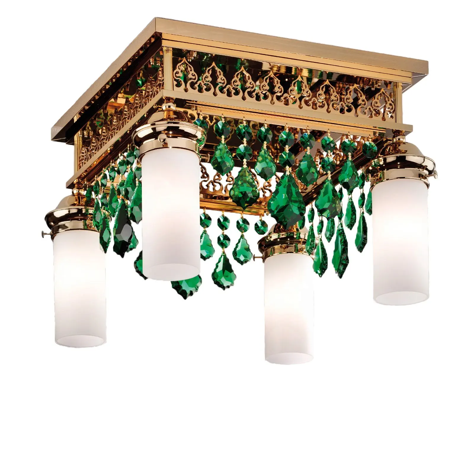 Plafonski luster ORIONtal, sa 4 izvora svetla, zlatni, sa zelenim kristalnim privescima - 3