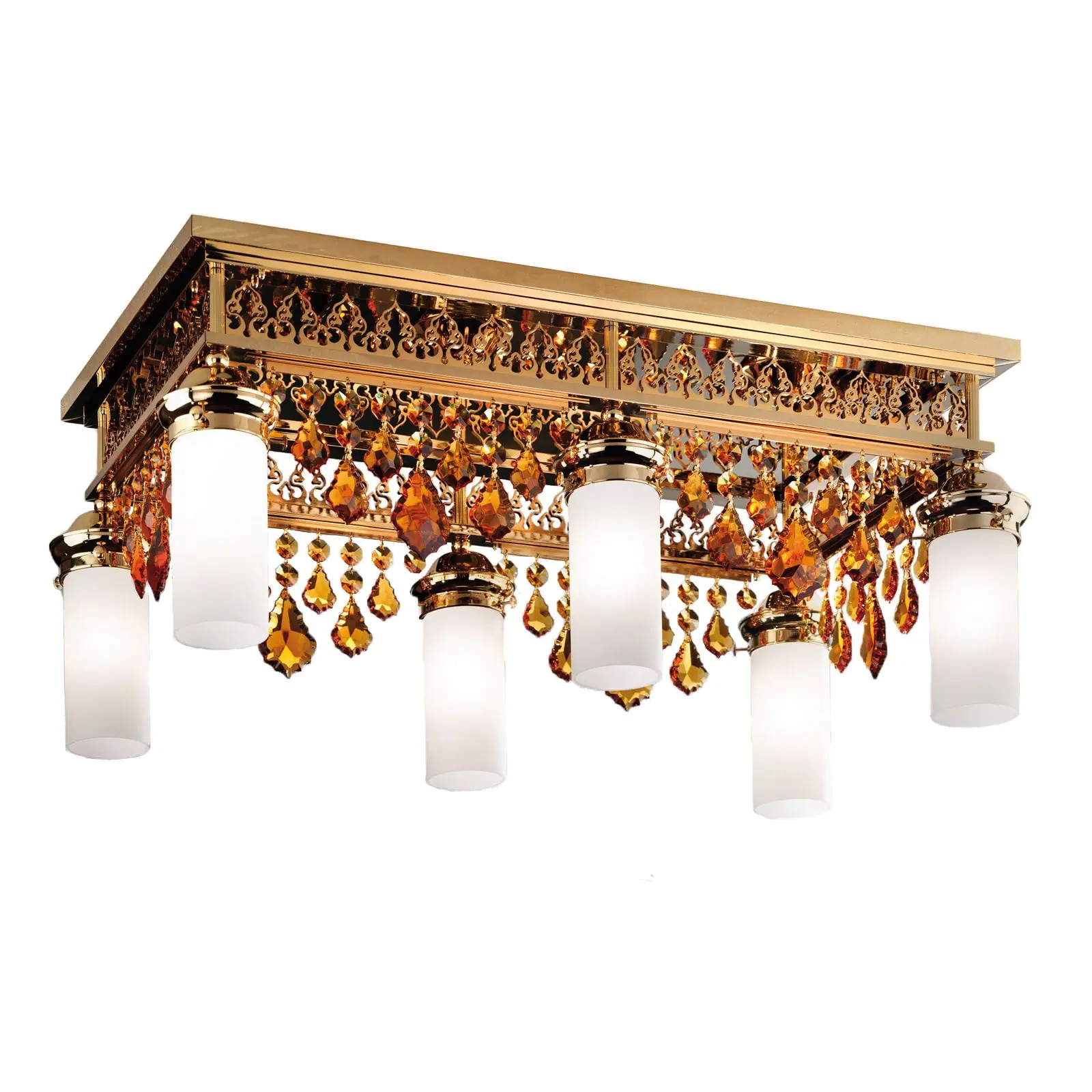 Plafonski luster ORIONtal, sa 6 izvora svetla, zlatni, sa kristalnim privescima u boji topaza - 3