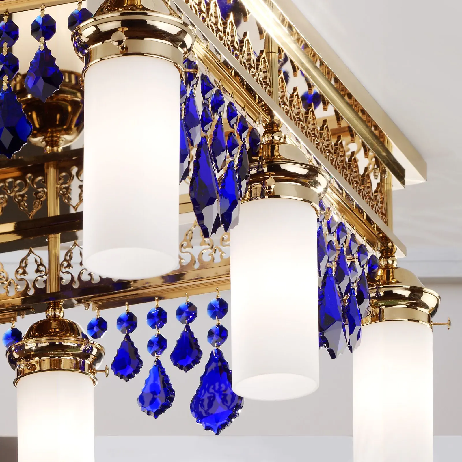 Plafonski luster ORIONtal, sa 8 izvora svetla, zlatni, sa plavim kristalnim privescima - 2