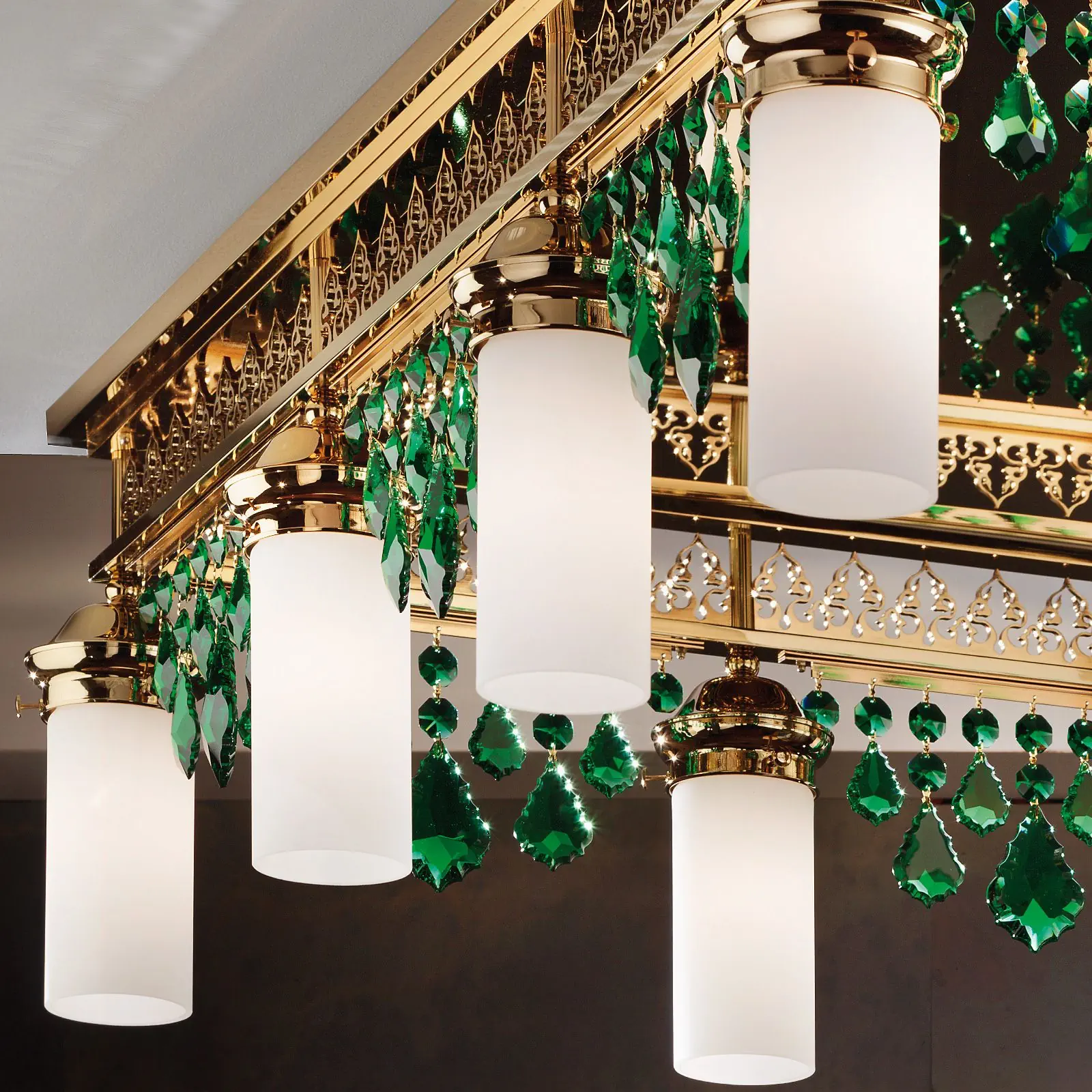 Plafonski luster ORIONtal, sa 12 izvora svetla, zlatni, sa zelenim kristalnim privescima - 2