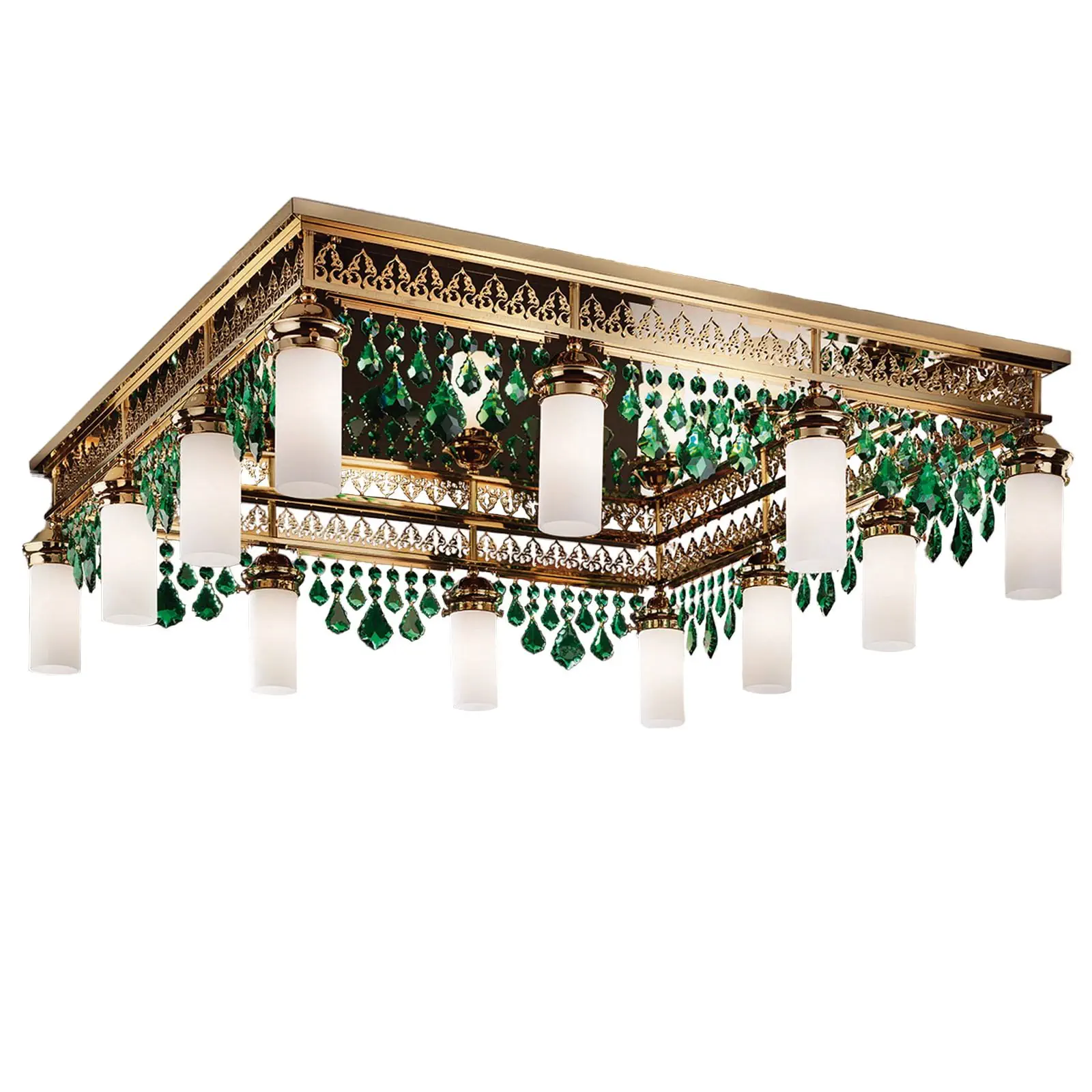 Plafonski luster ORIONtal, sa 12 izvora svetla, zlatni, sa zelenim kristalnim privescima - 3