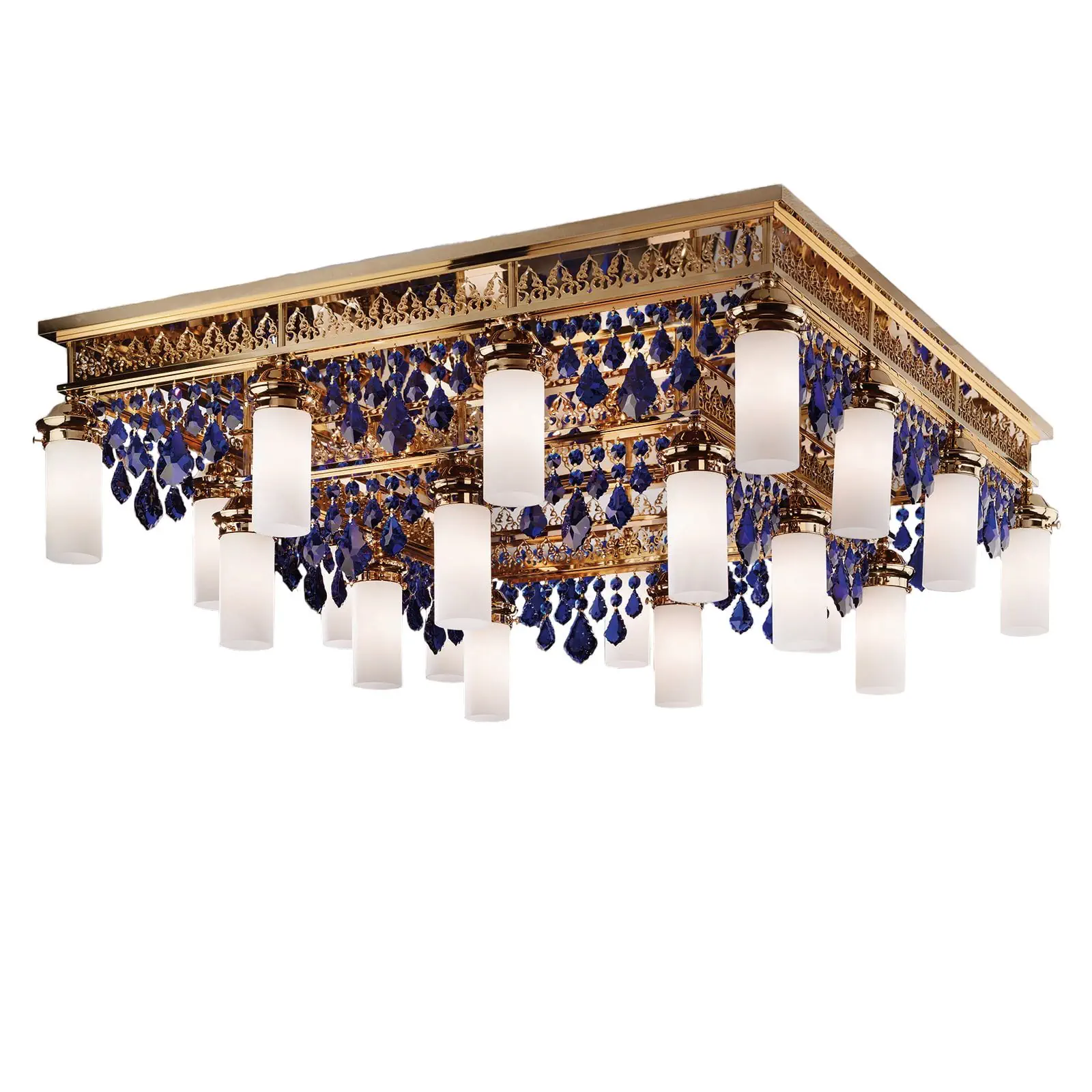 Plafonski luster ORIONtal, sa 20 izvora svetla, zlatni, sa plavim kristalnim privescima - 3
