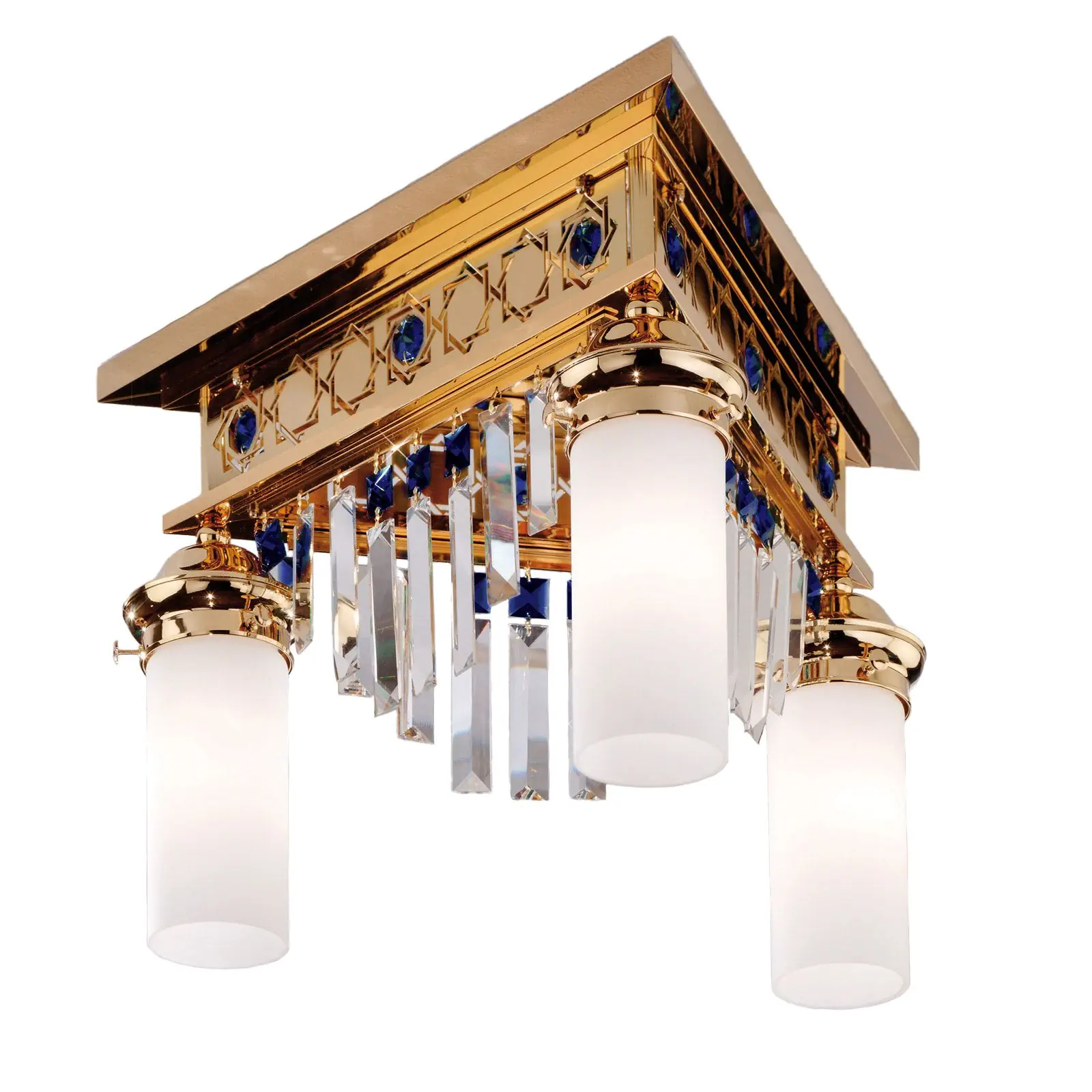 Plafonski luster ORIONtal, sa 3 izvora svetla, zlatni, sa plavim kristalnim prizmama - 4