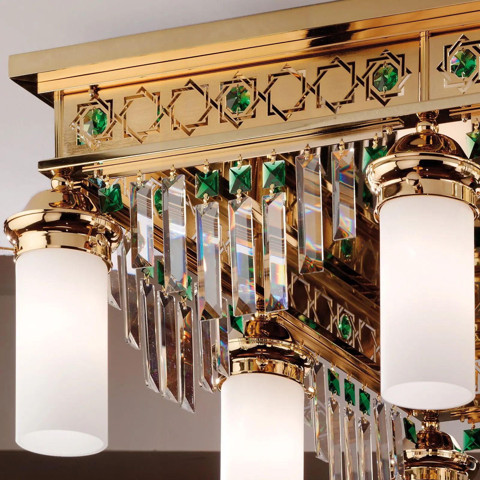 Plafonski luster ORIONtal, sa 10 izvora svetla, zlatni, sa zelenim kristalnim prizmama - 2