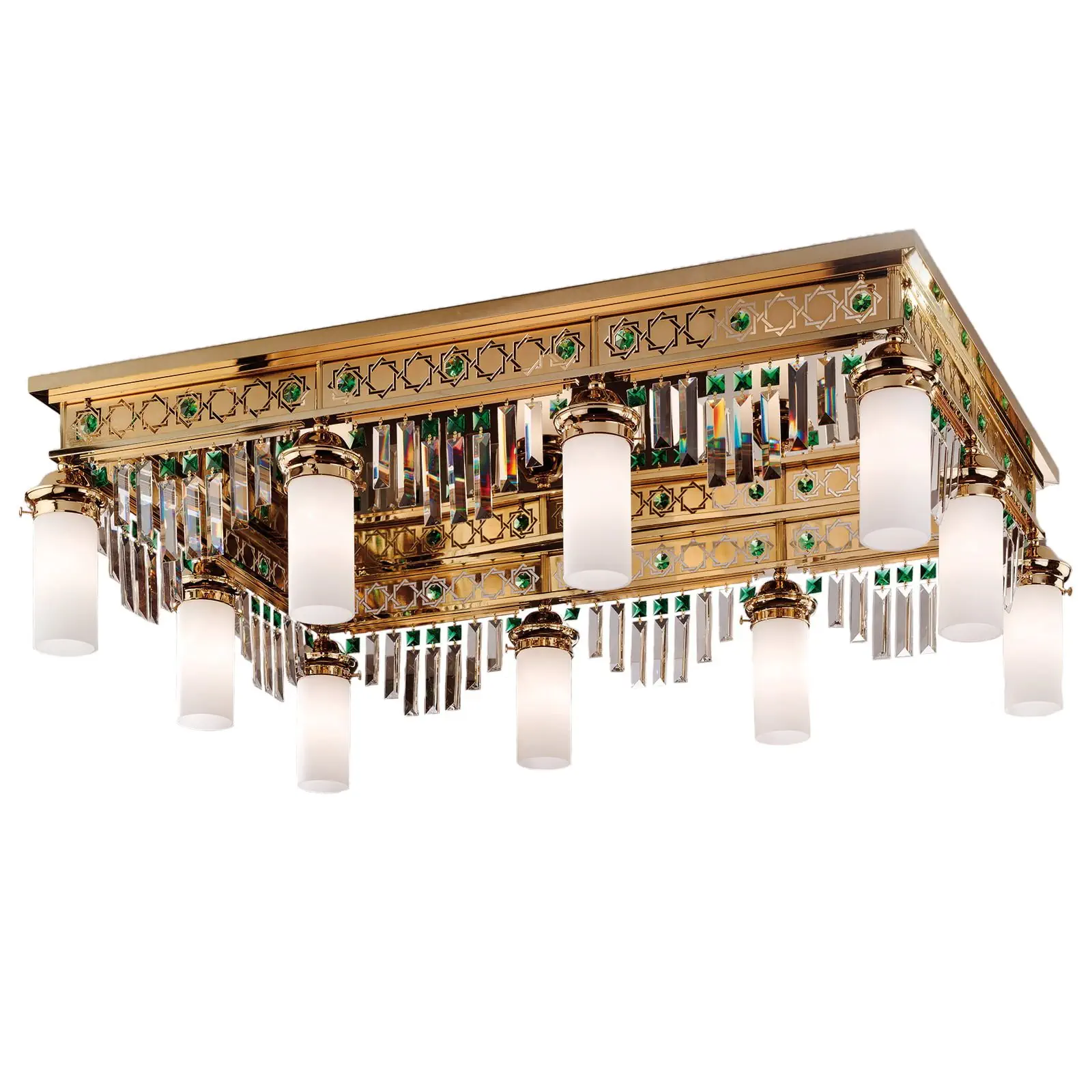 Plafonski luster ORIONtal, sa 10 izvora svetla, zlatni, sa zelenim kristalnim prizmama - 3
