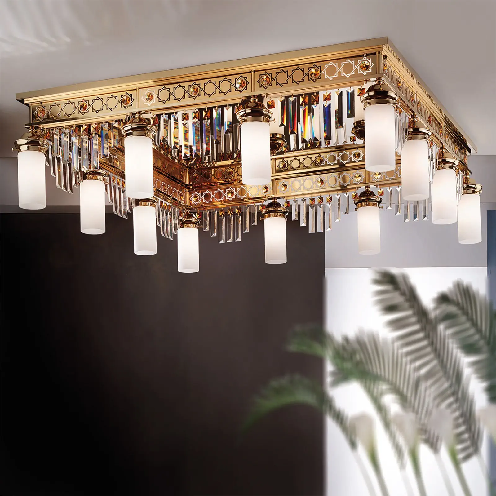 Plafonski luster ORIONtal, sa 12 izvora svetla, zlatni, sa kristalnim prizmama u boji topaza - 1